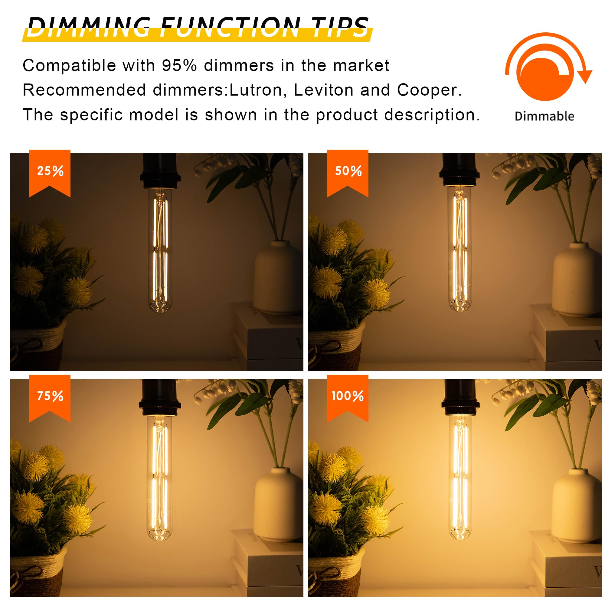 Sphoon Dimmable T10 LED Bulb 6W E26 2700K Soft White Glass 7.3 Inch 8-Pack
