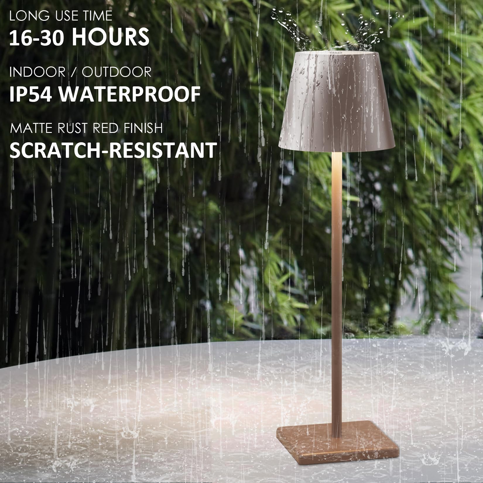 Aoceley LED Cordless Table Lamp, Rechargeable 5500mAh, Stepless Dimming, 2-Pack, Rust Red, Model HT-010