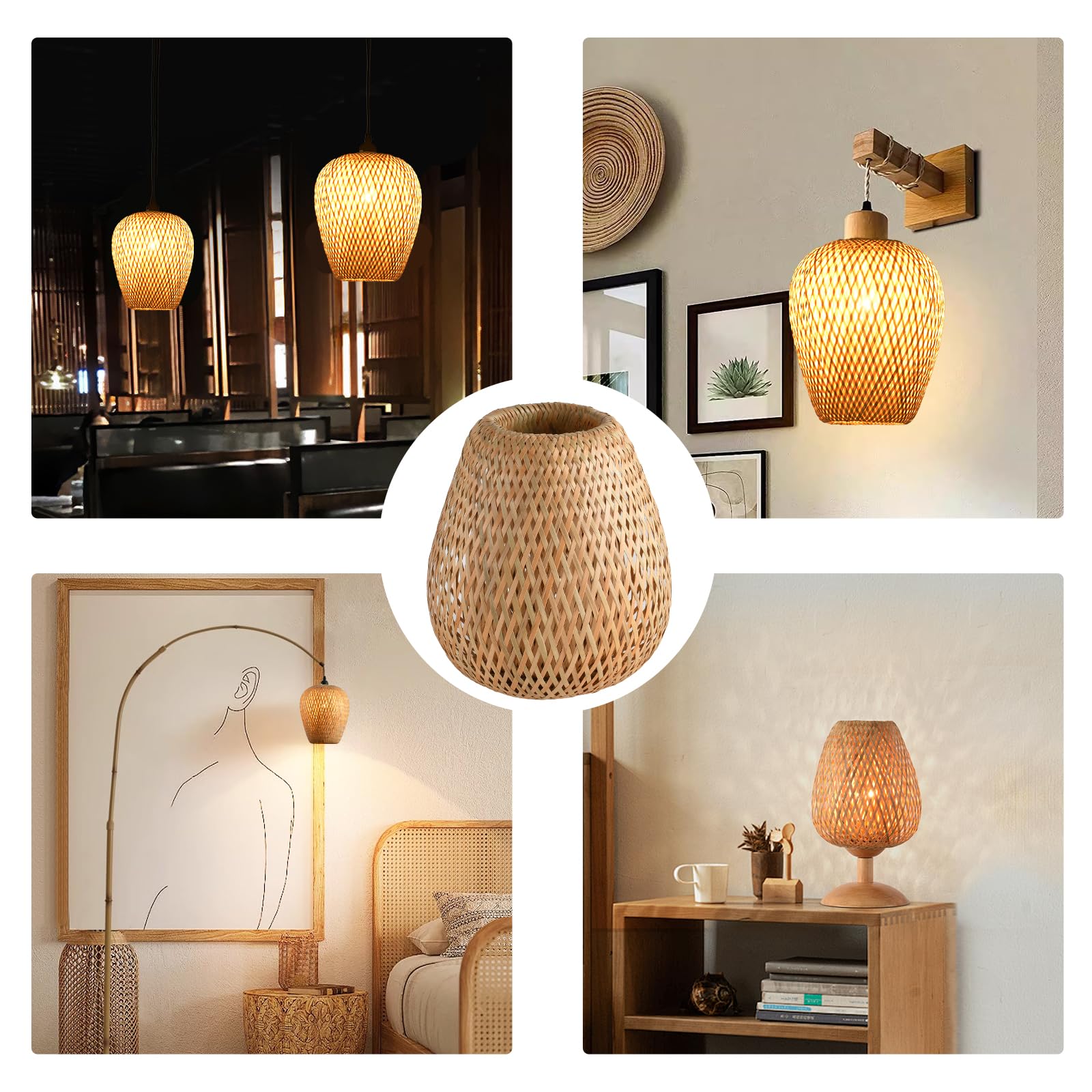 Teru Ji Kaikang 2-Pack Bamboo Lamp Shade,Hand-Woven Bamboo Rattan Hanging Light Shade,D 9.84'' Rattan Table Lamp Shade For Floor