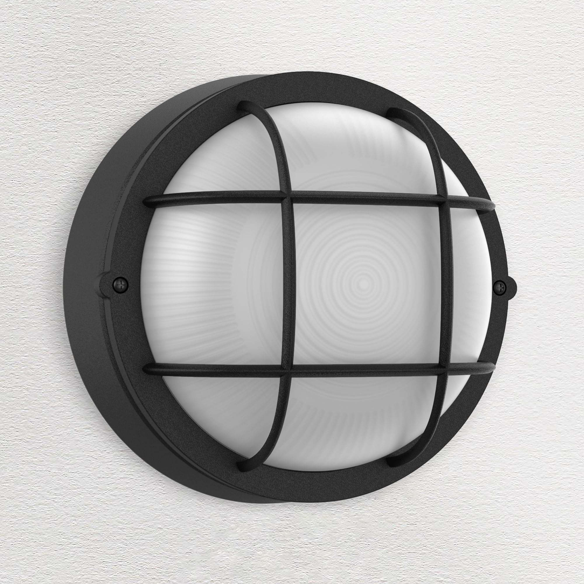 Faymart Lighting 8 Nautical Outdoor Light-Black Round Bulkhead Led Lights Sauna Light Fixture Outdoor 8 Nautical Bulkhead Light 3000K 1500Lm 15W Led Outside Wall Lights