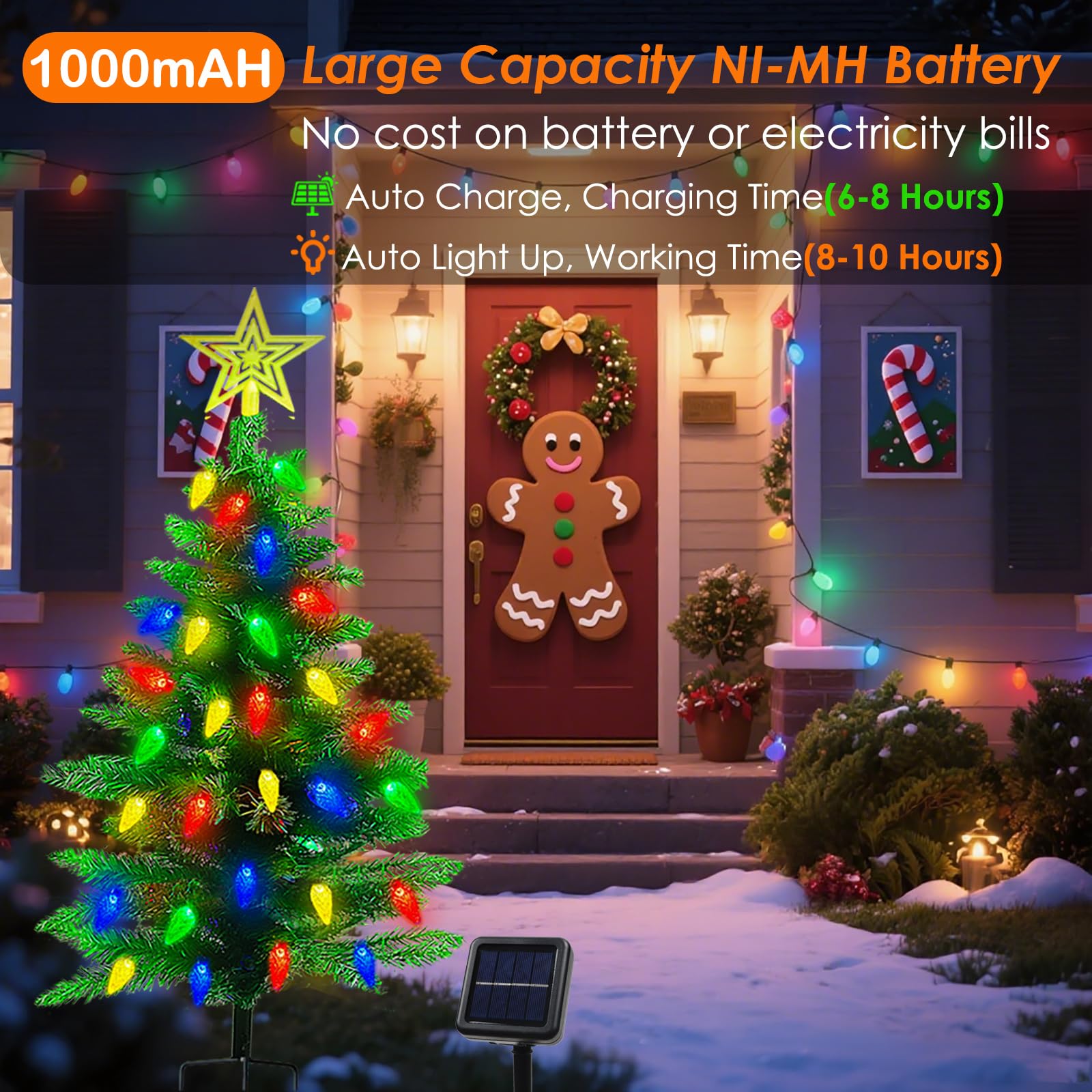 4Ft Solar Christmas Tree Christmas Decorations Outdoor  250 Branch Small Xmas Tree With 100 Led C6 Lights  Waterproof Solar Christmas Lights For Porch  Pathway  Yard  Cemetery  1 Pack