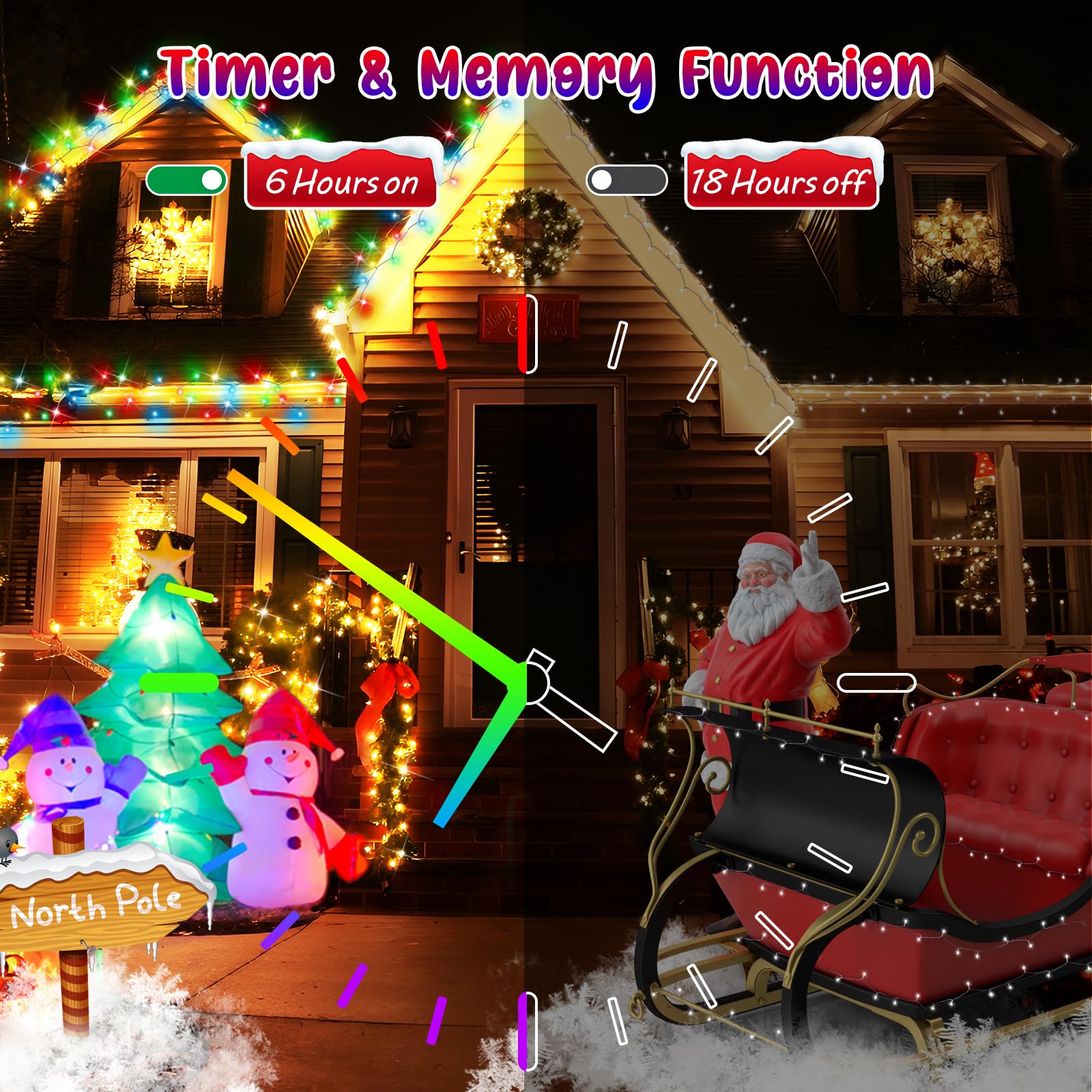 Hezbjiti 1000LED Color Changing Christmas Lights, 403FT Green Wire, IP44 Waterproof, Warm White & Multicolor, 11 Modes