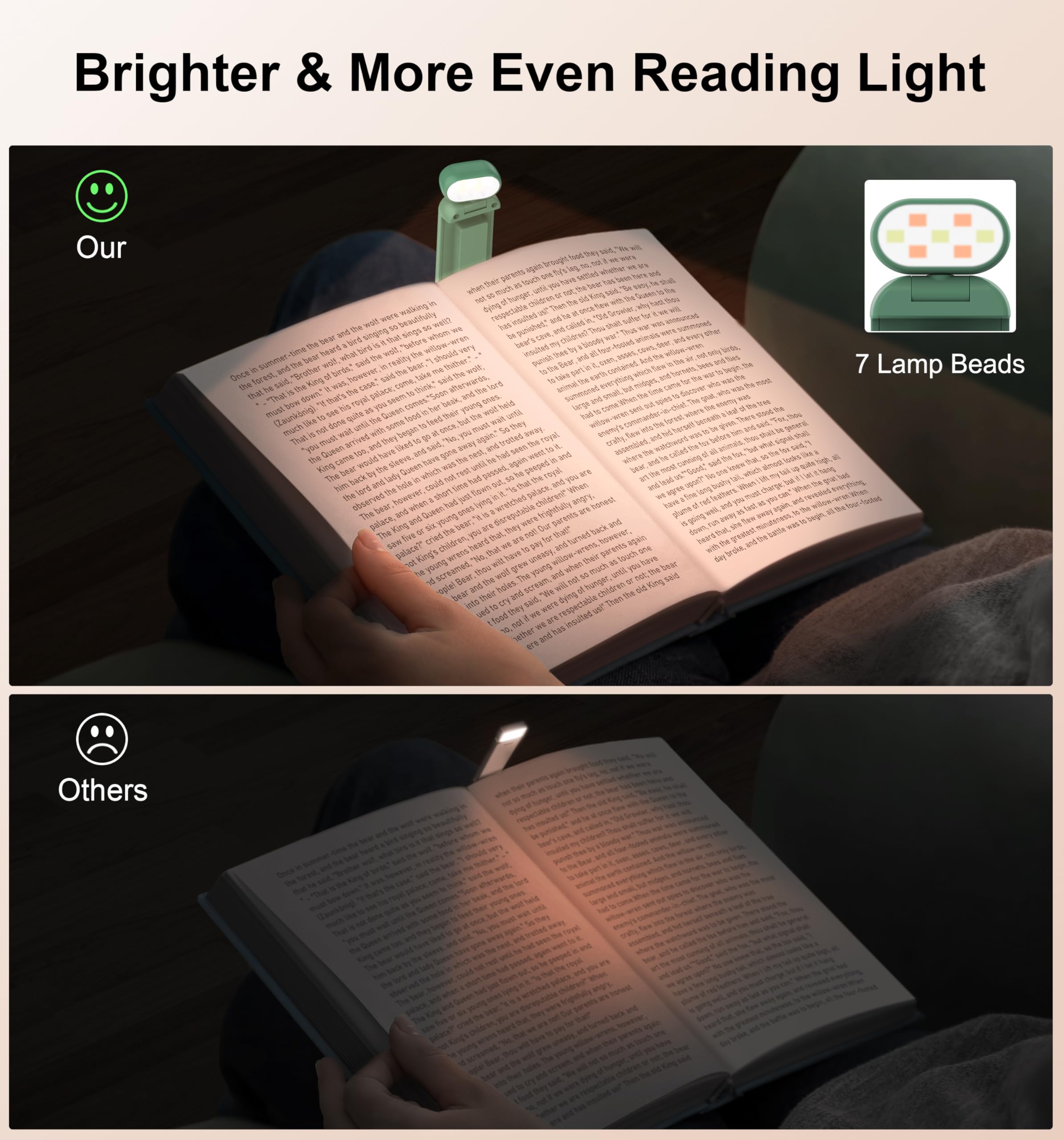 Gritin Rechargeable Book Light - Eye Caring 3 Color Temperatures, 5-Level Dimmable, Small Size, Dark Green, Model G1313