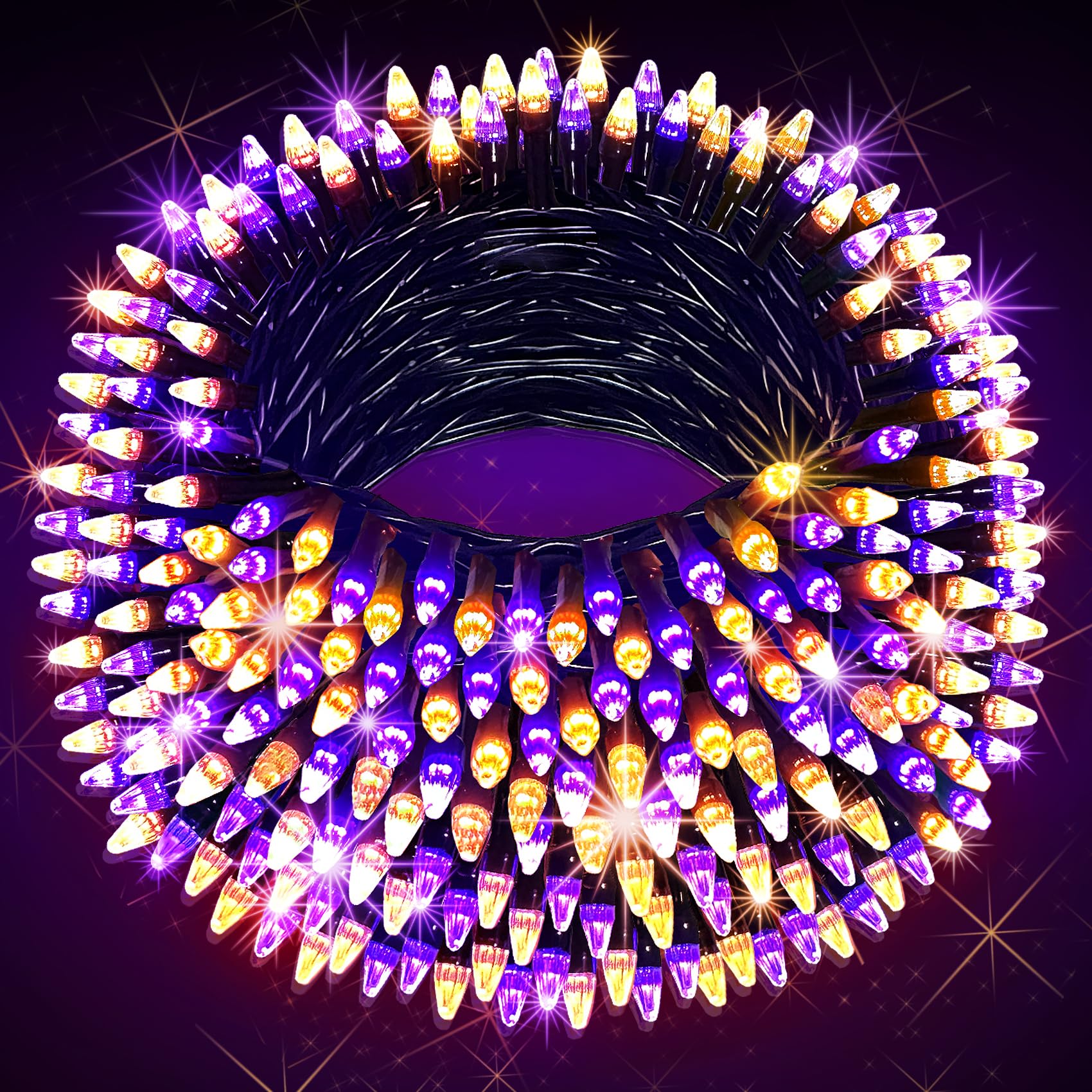 300 Led Halloween Lights Indoor Outdoor, 100Ft Purple & Orange String Lights With 8 Lighting Modes & Timer, Halloween Decorations For Patio Yard Fence Deck Room Balcony Garden Halloween Party