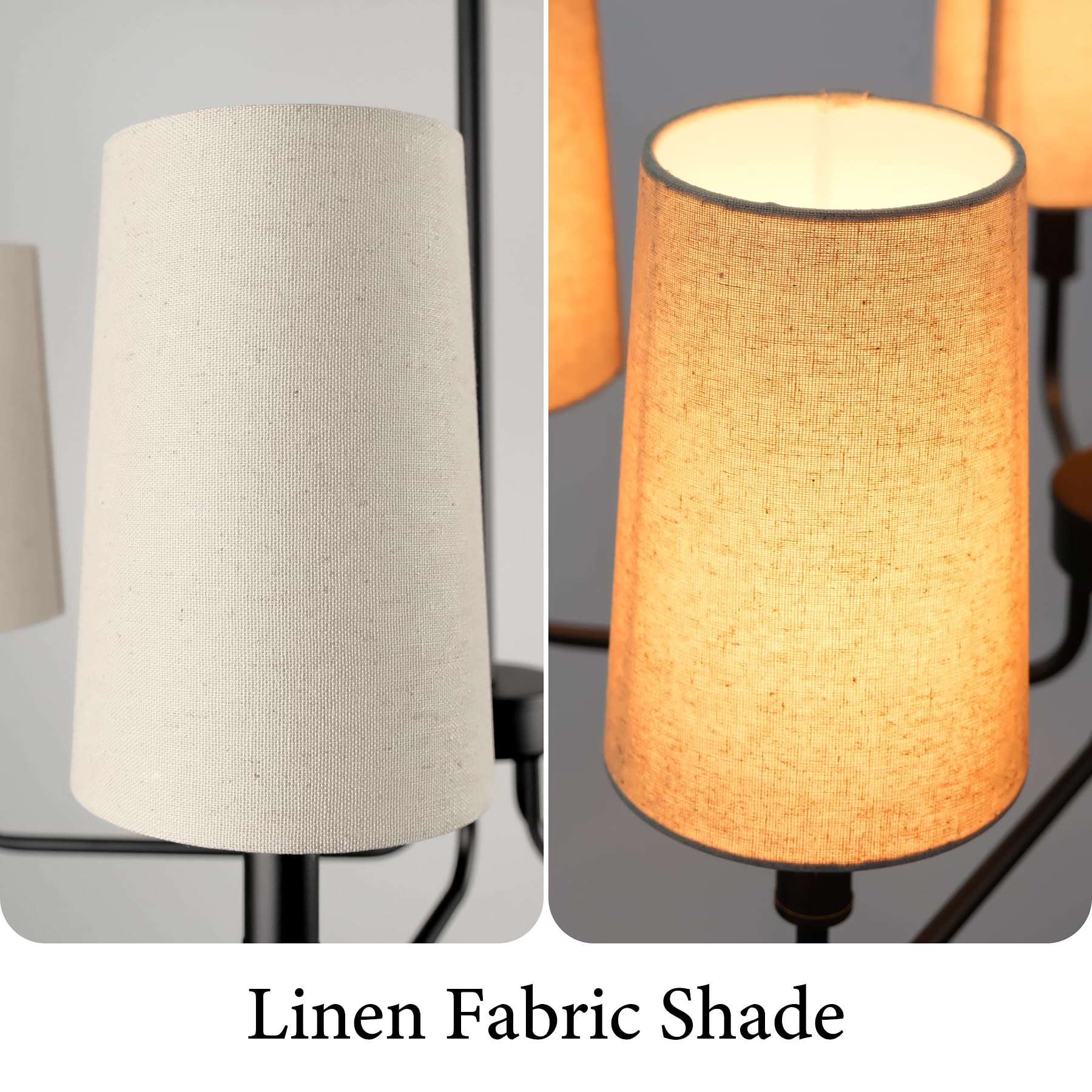 Homebelife Chandelier, Matte Black With Beige Linen Fabric Shade, Farmhouse Linear Island Lighting Fixture For Kitchen, Dining R