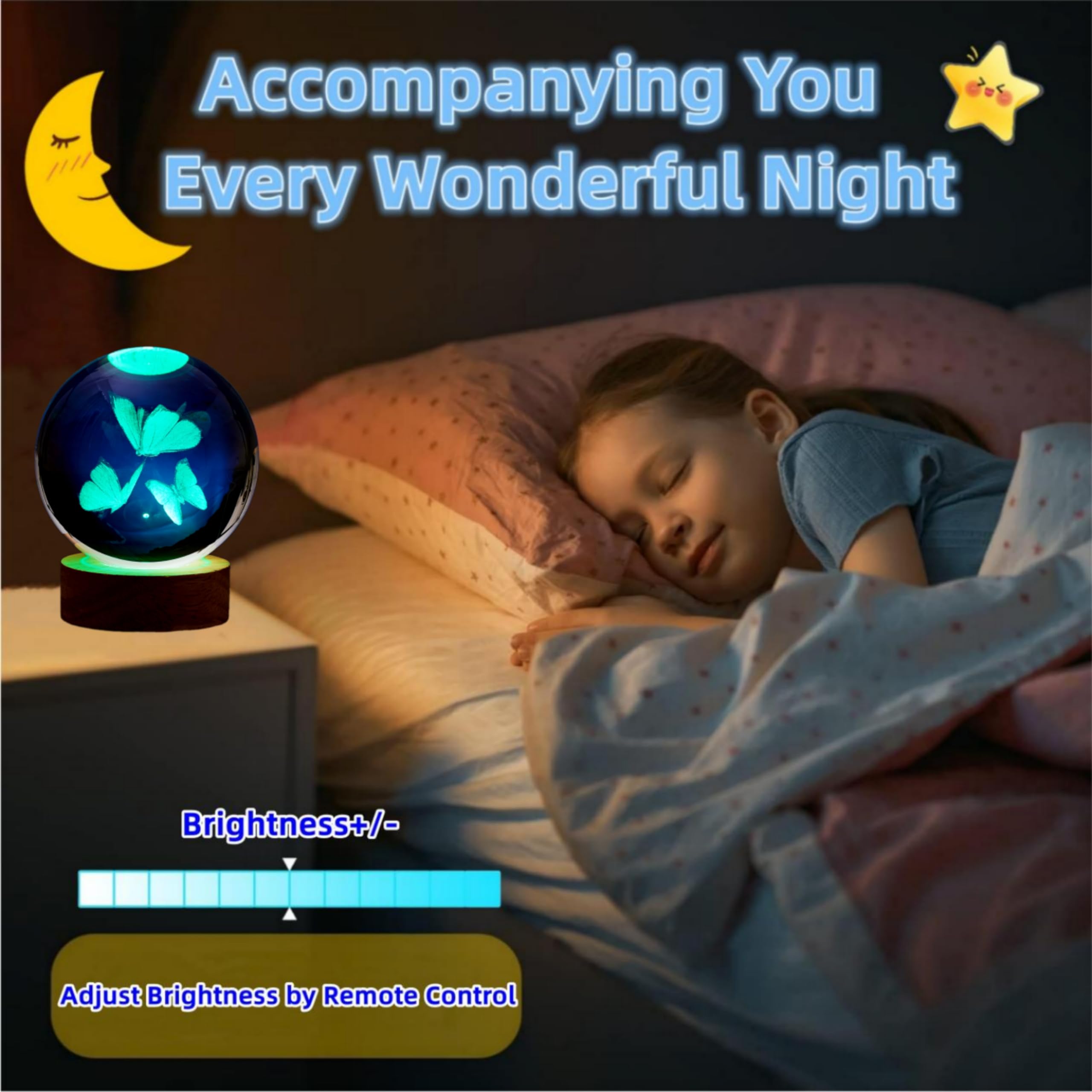 Conalisk 3D Butterfly Crystal Ball Lamp with 16 Colors, 3.15 Inch LED Night Light, Remote Control, Home Decor Gift for Friends