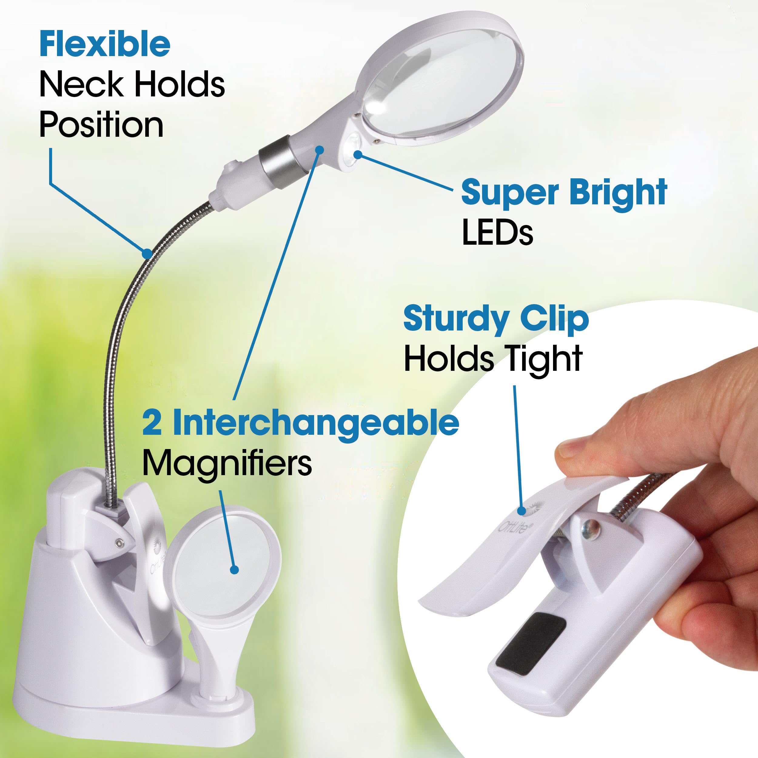 Ottlite Led Clip & Freestanding Dual Magnifier Lamp - Adjustable Neck, Light For Crafting & Reading