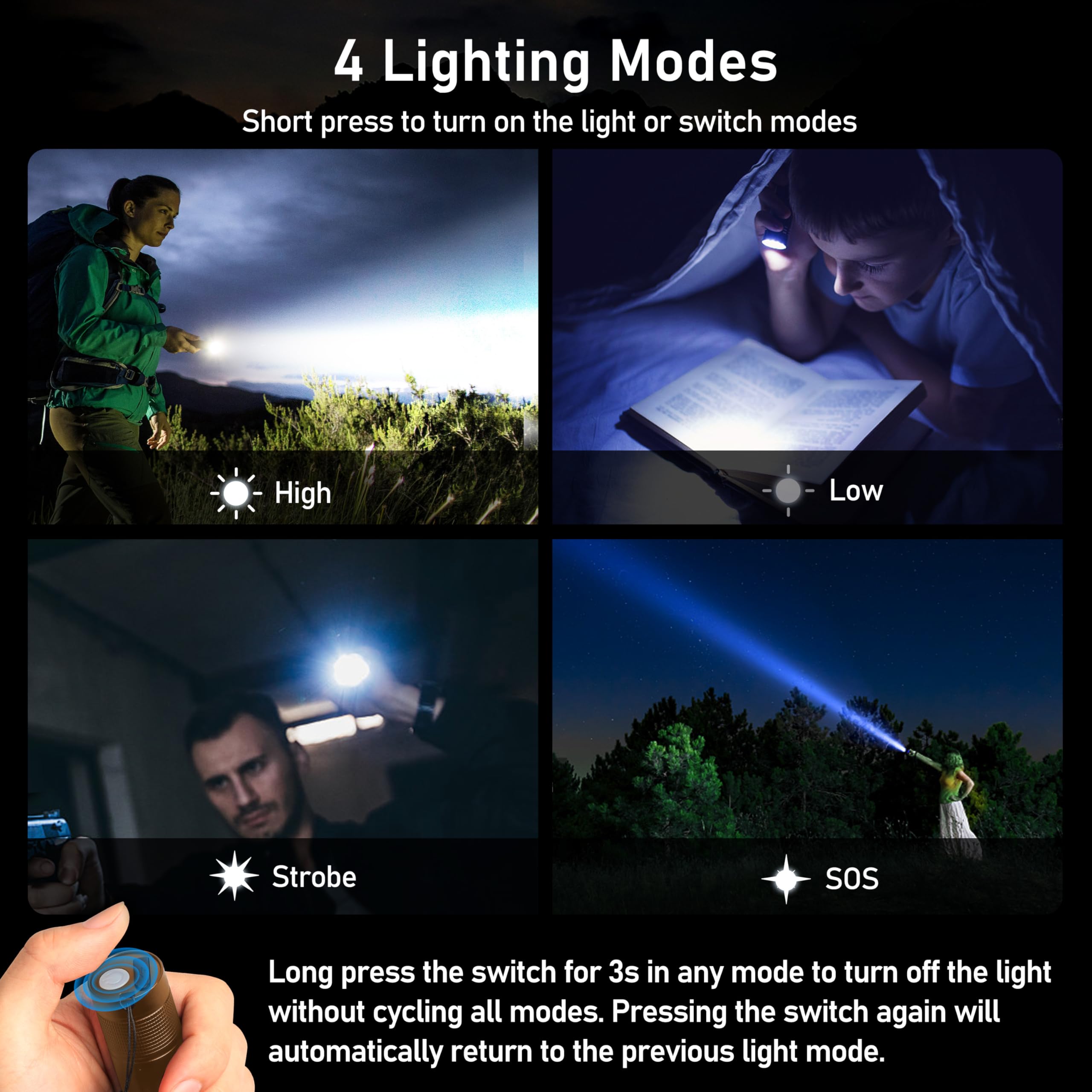 Blukar Rechargeable Flashlight, 2000L, Zoomable LED, Adjustable Brightness, Brown, Aluminum, Model K9132, 1 Pack