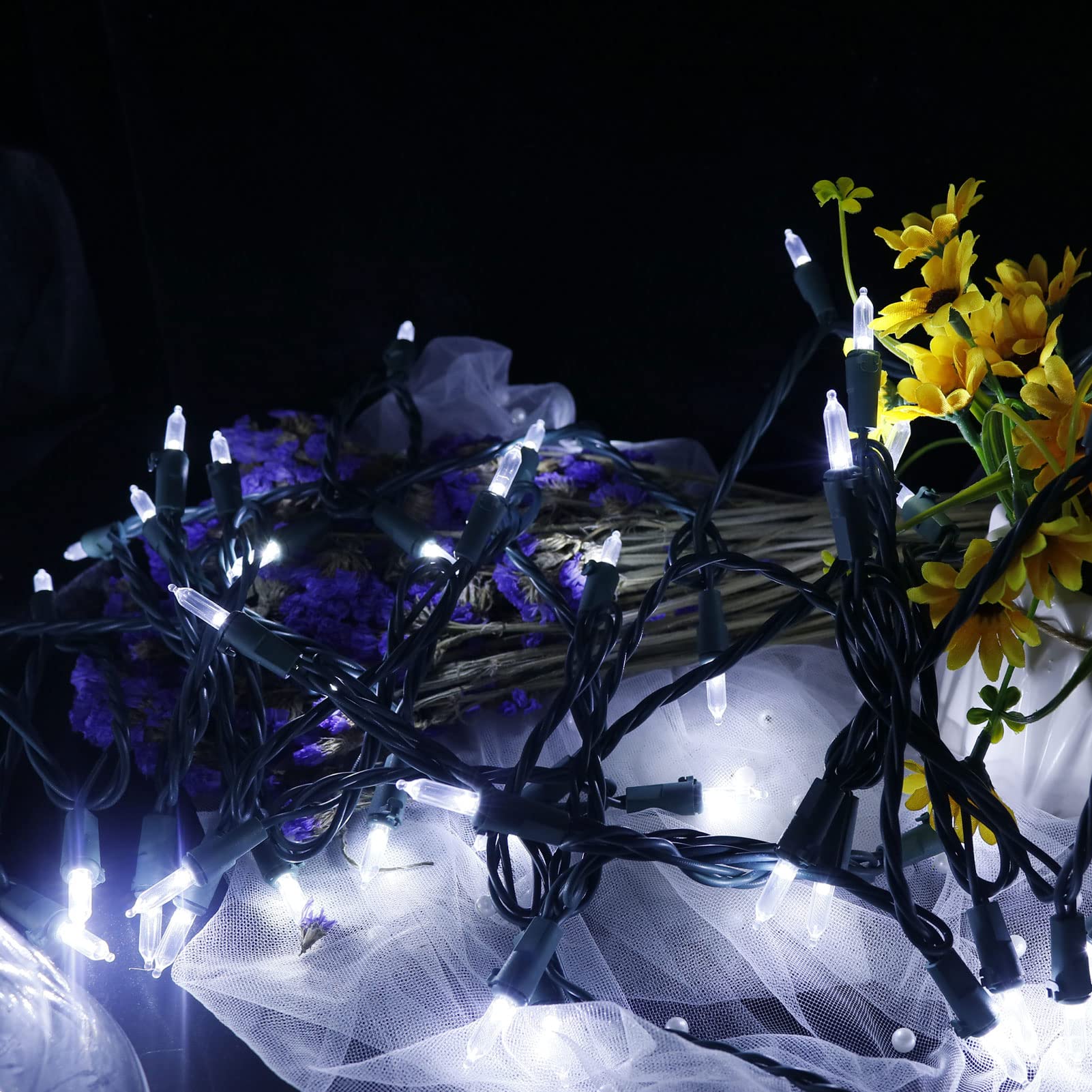 Multi-Sparking Christmas Lights - 66Ft 200 Count Warm White Led String Lights, Green Wire For Indoor/Outdoor Decor