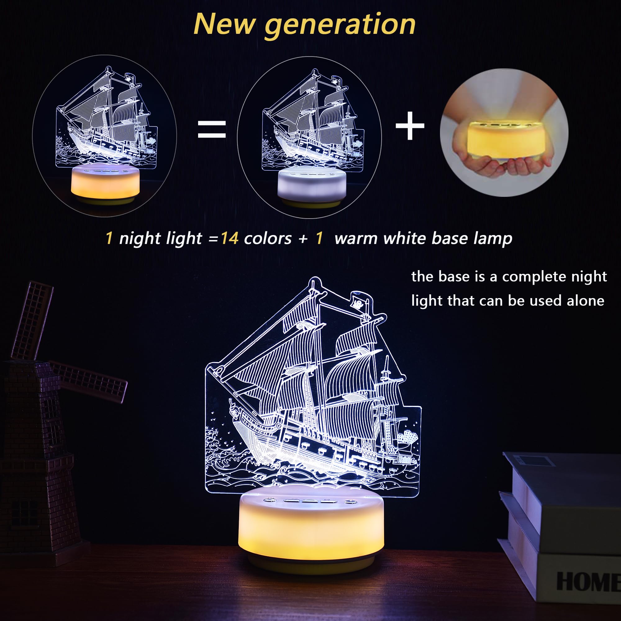 Pirate Ship Gifts Night Light for Kids,Pirate Toys Ship Night Light 14 Colors LED Decoration Lamp with Remote Control & Entity K