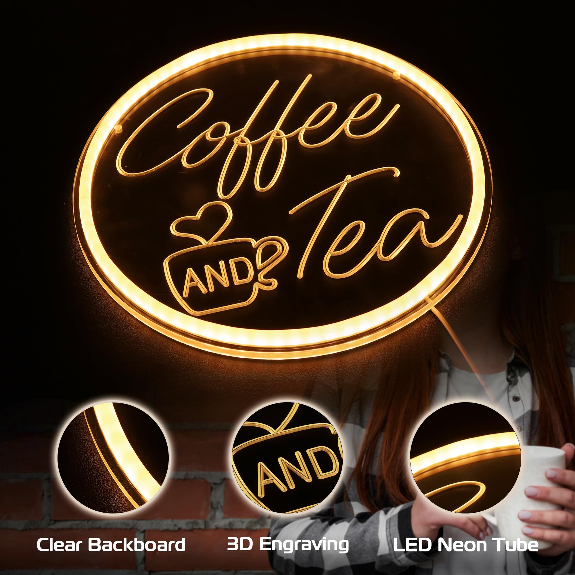 Kavaas Coffee And Tea Neon Signs 11.8X 11.8  3D Carved Coffee Neon Sign For Cafe Station  Tea Bar  Kitchen Decoration - Best Gifts For Birthday  Housewarming  Christmas