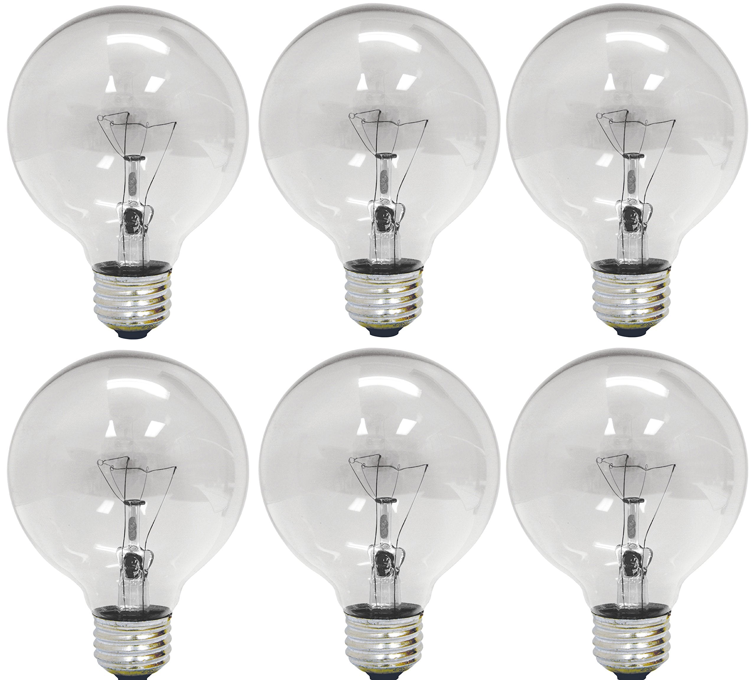 GE Lighting Incandescent G25 Bulbs, Clear Glass, Pack of 6, Model 12983