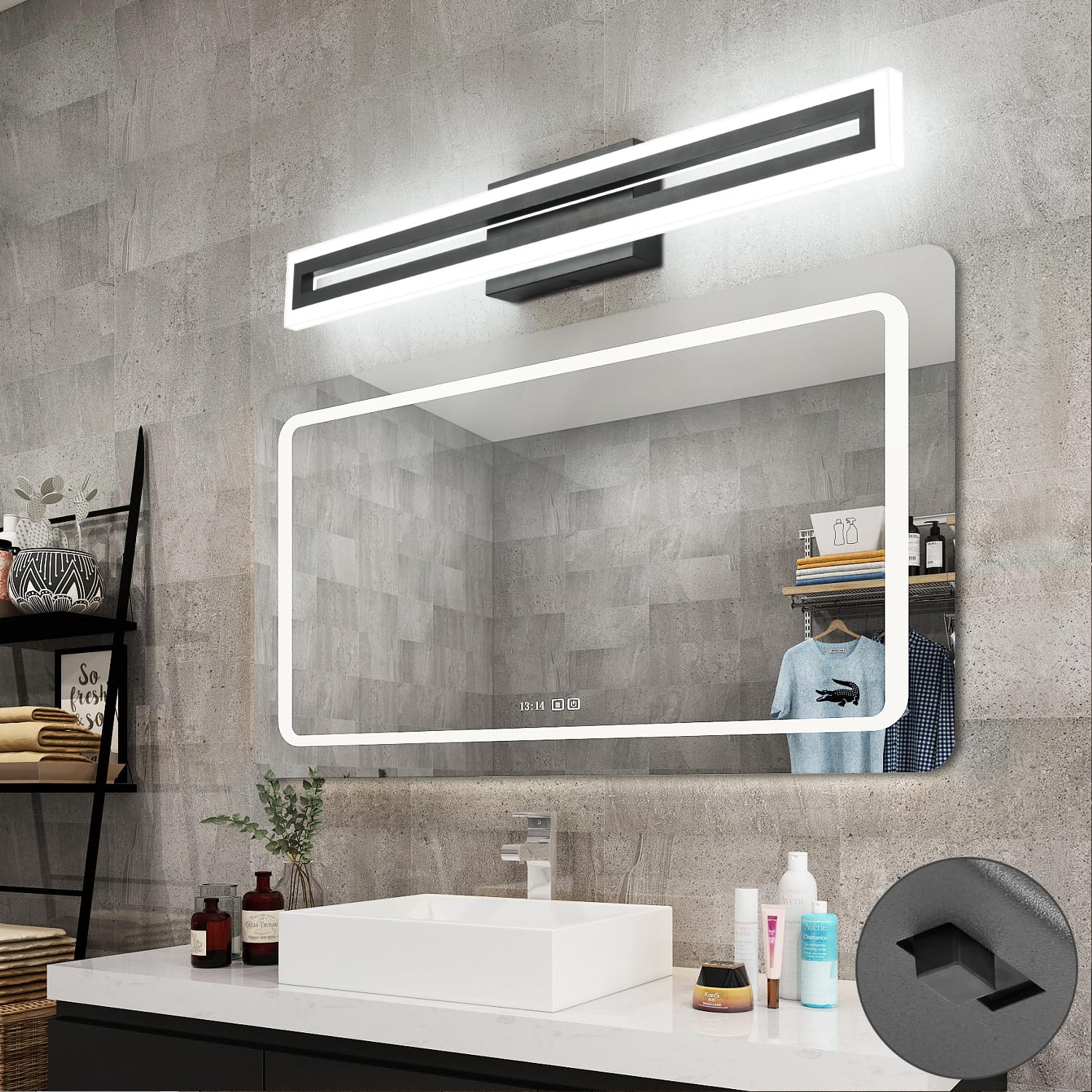 SOLFART 32 Inch LED Bathroom Light Fixture, Black, Adjustable 5 Color Temperature, Aluminum, Model S8300-810mm-6000K-5CCT