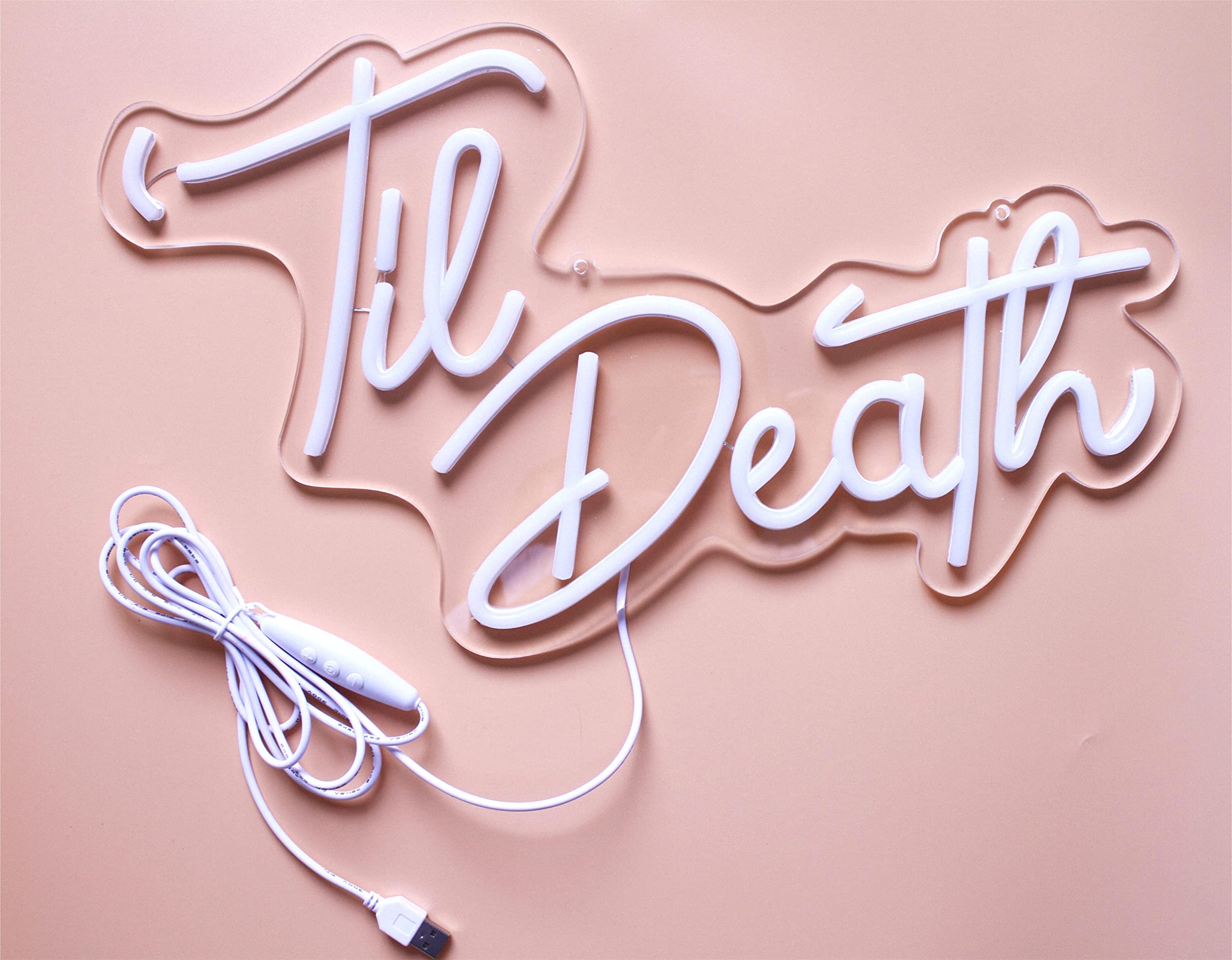 Dakabuka Led Neon Sign - Til Death Wall Decor, Warm White, Acrylic, 16.9 X 10.2 Inches, Model Nl009 For Weddings & Parties