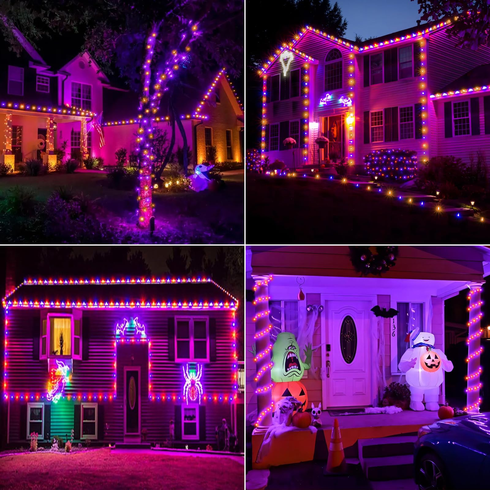 Jnaurb 100ft LED Rope Lights Outdoor, Waterproof, 720 LEDs, 8 Modes, Orange & Purple