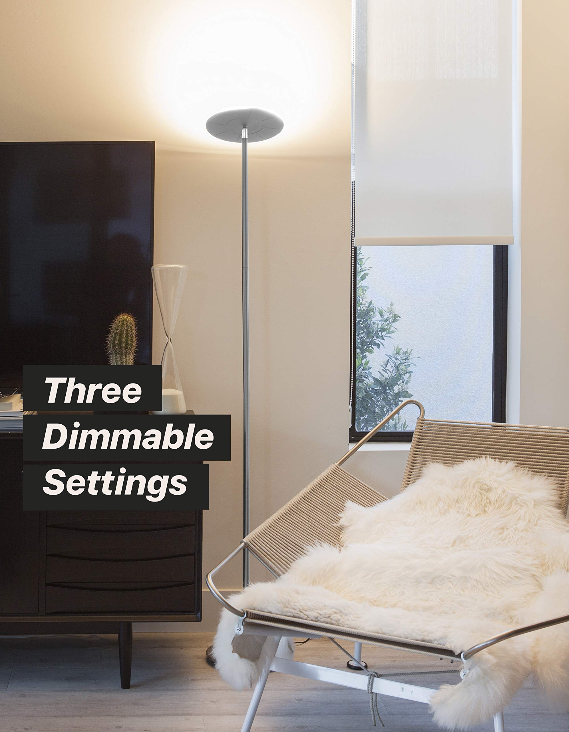 Brightech Sky Led Floor Lamp, Torchiere Super Bright Floor Lamp For Living Rooms & Offices - Dimmable, Tall Standing Lamp For Be