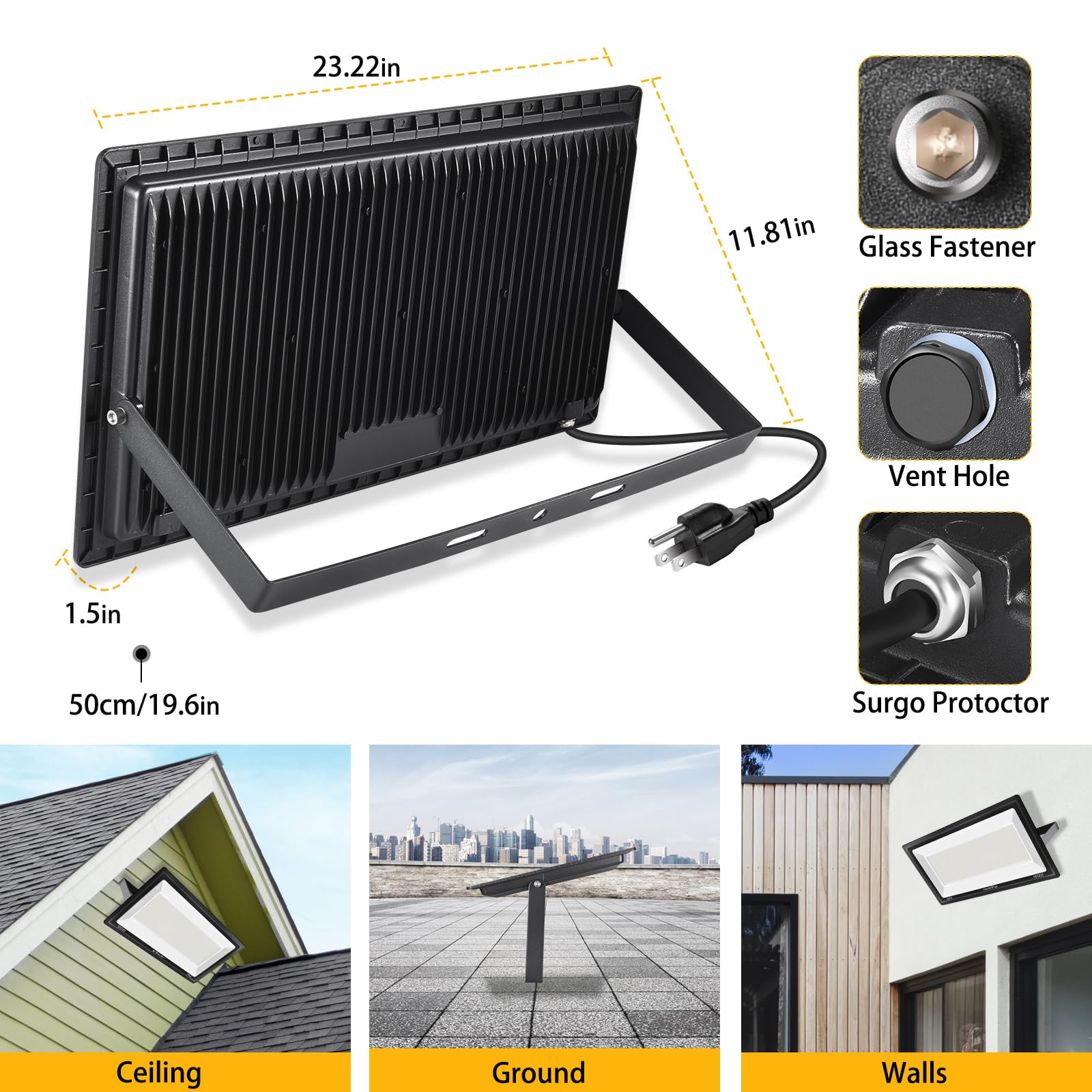 YANYCN 500W LED Flood Light, 58600LM Super Bright, IP66 Waterproof, 5000K Daylight for Sports Fields and Stadiums