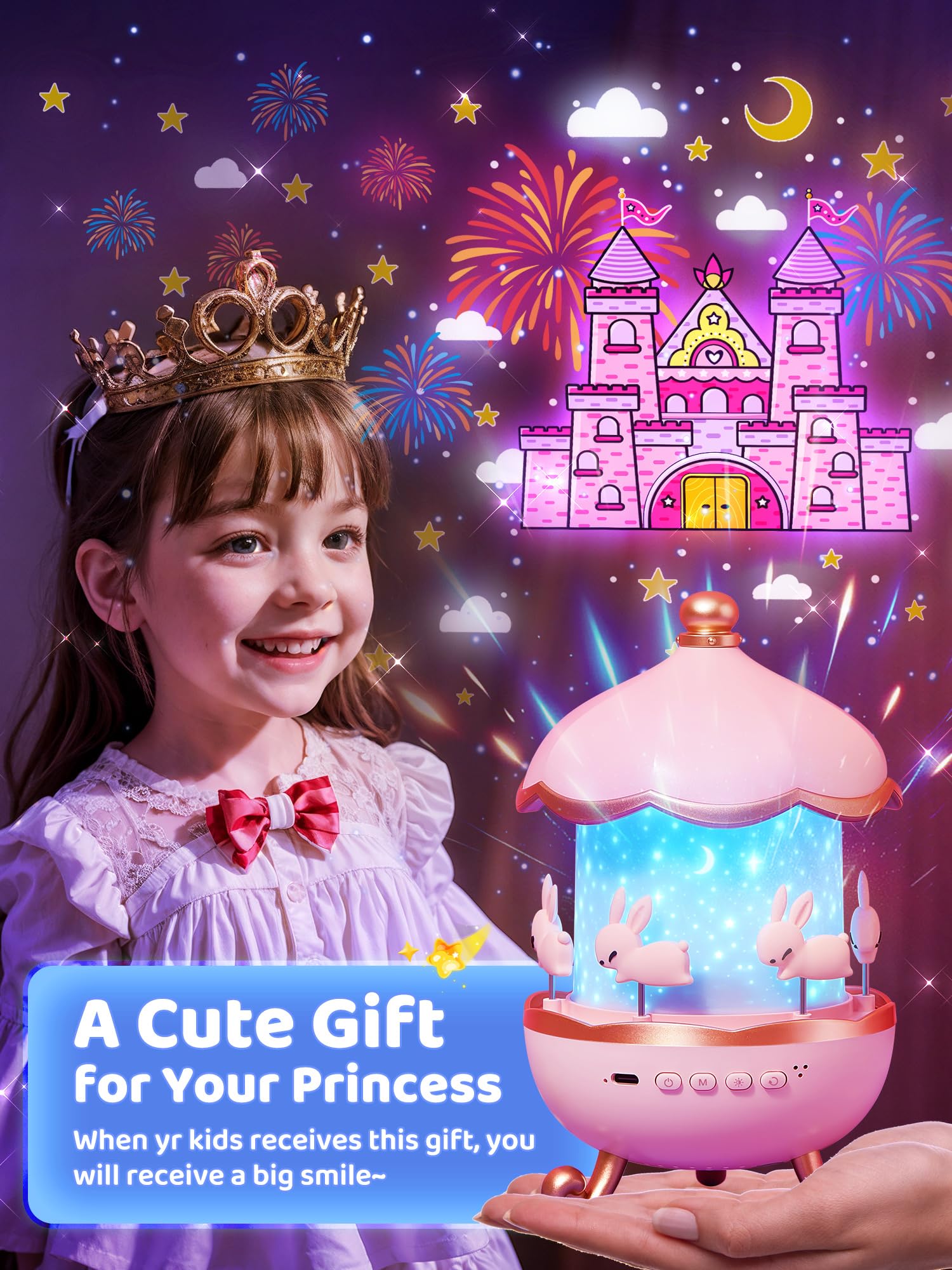 PIKOY Night Light Projector for Kids, 315 Colors, 15 Films, Remote, 360° Star Lights, Pink, Model WH-E11
