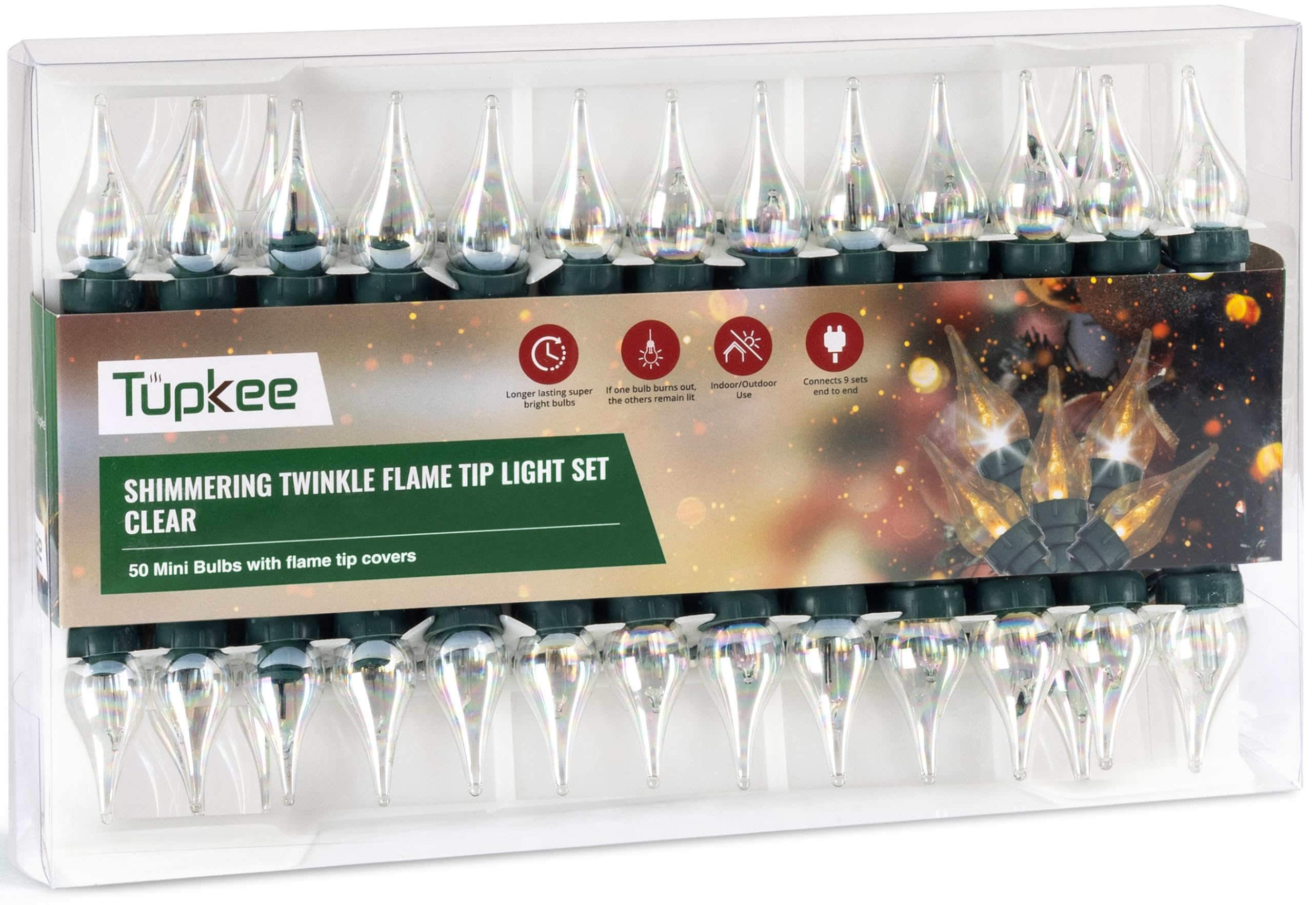 Tupkee Christmas Random Shimmering Twinkle Flame Tip Light Set - 8 Of 50 Lights Twinkle - 50 Clear Mini Bulbs With Teardrop Cove