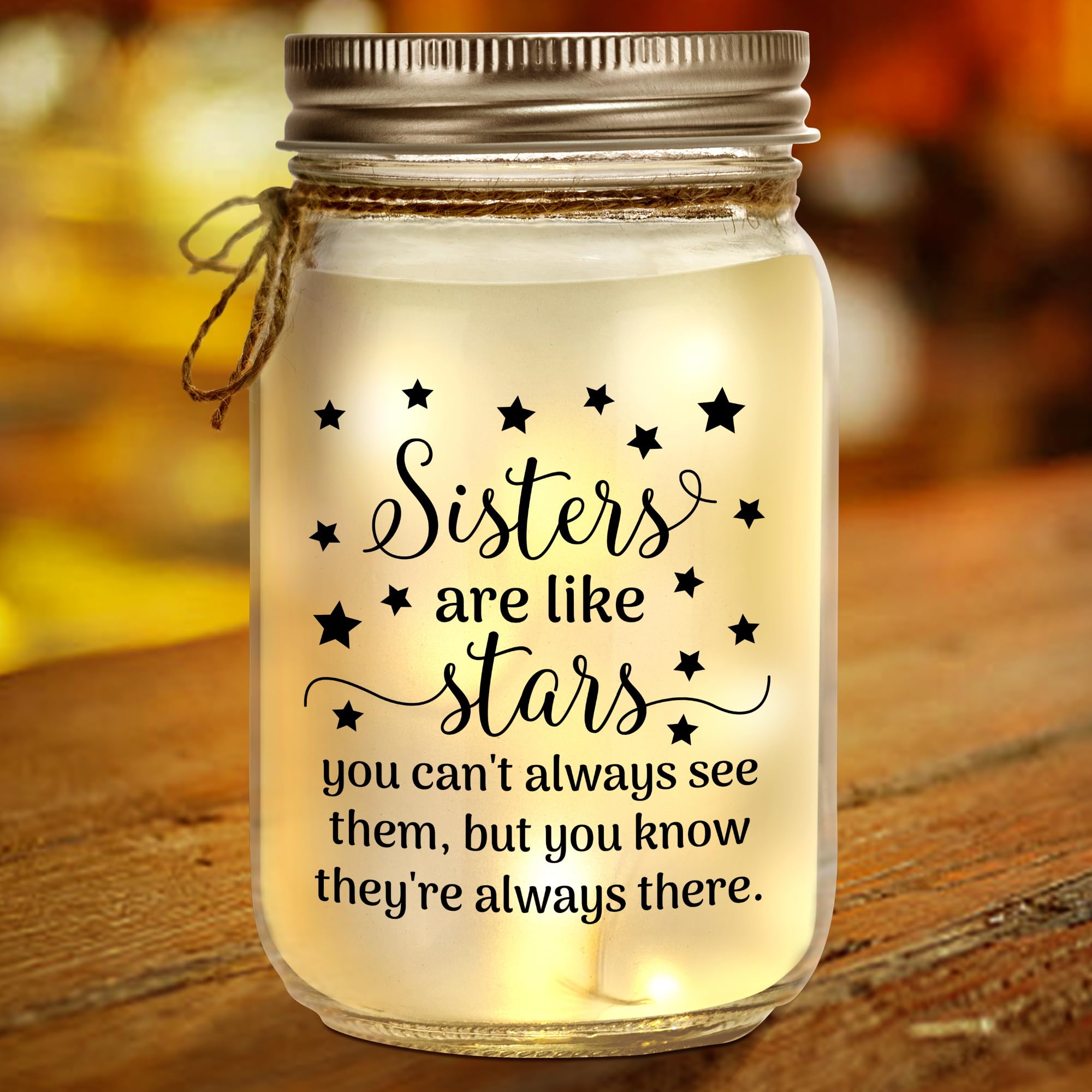 Kenon Mason Jar Night Light for Sister - Personalized Home Decor, Birthday & Mother's Day Gift - Model MJNL, Color: Sister
