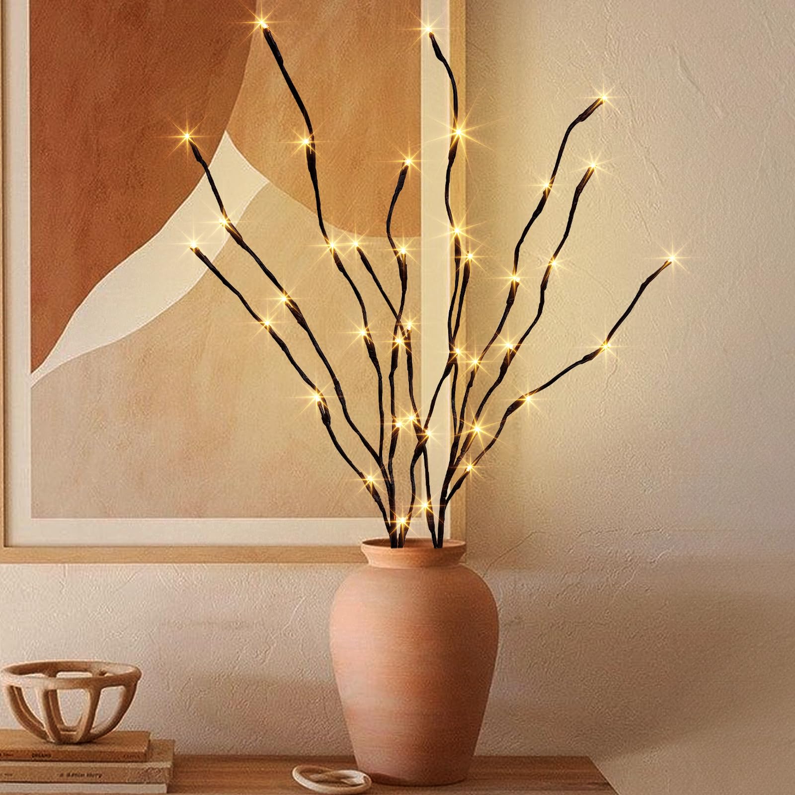 PEIDUO Lighted Branch Pathway Lights, 40 LED, Battery Operated, Timer, 30 Inch, Warm White, 2PK