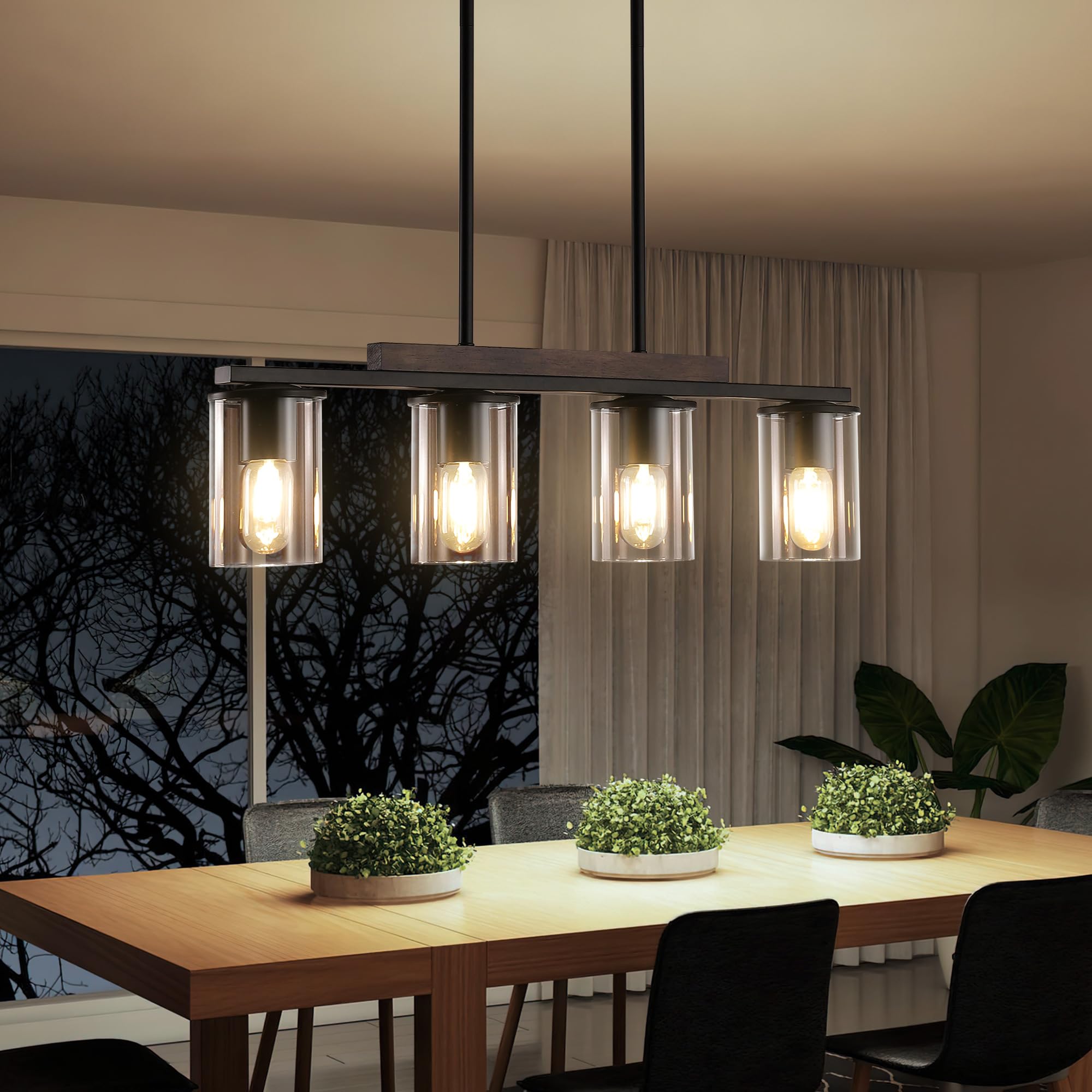 Mecgirn 4 Light Linear Chandelier - Black Metal Pendant Light Fixtures for Dining Room and Kitchen Island, Model D0016-4