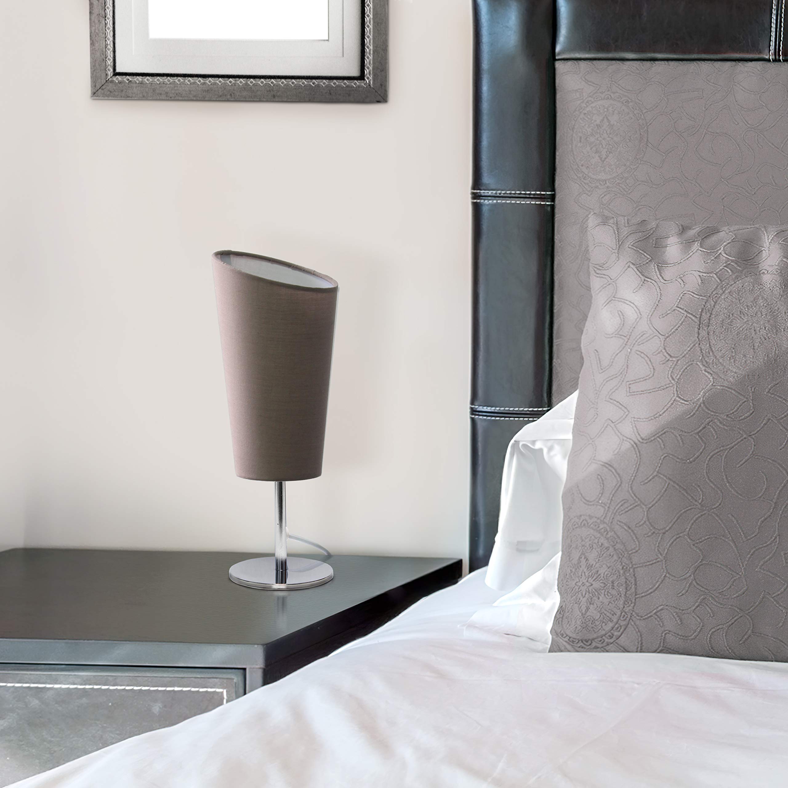Simple Designs Lt2061-Gry Mini Table Lamp, Gray Fabric Shade, Metal, 4.75X4.75X12.6