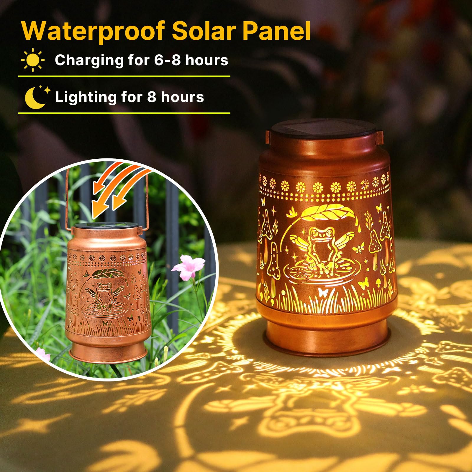 Frog Solar Lanterns Outdoor Waterproof Hanging Sunflower Solar Lights Gifts For Women Men Metal Decorative Led Lanterns Outside