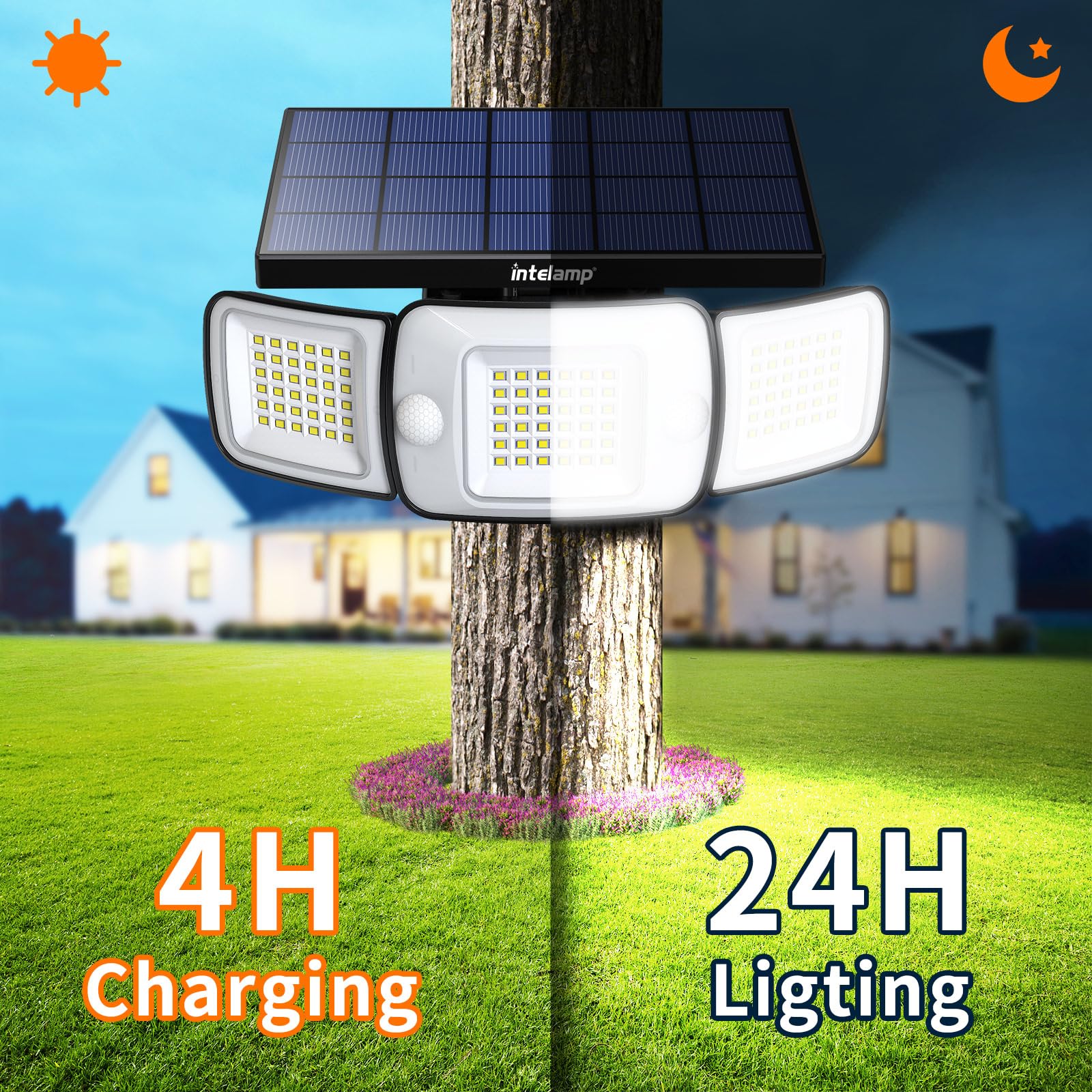 intelamp Solar Flood Lights Outdoor 1200LM Dual Motion Sensor 2 Pack Black YL002-12C