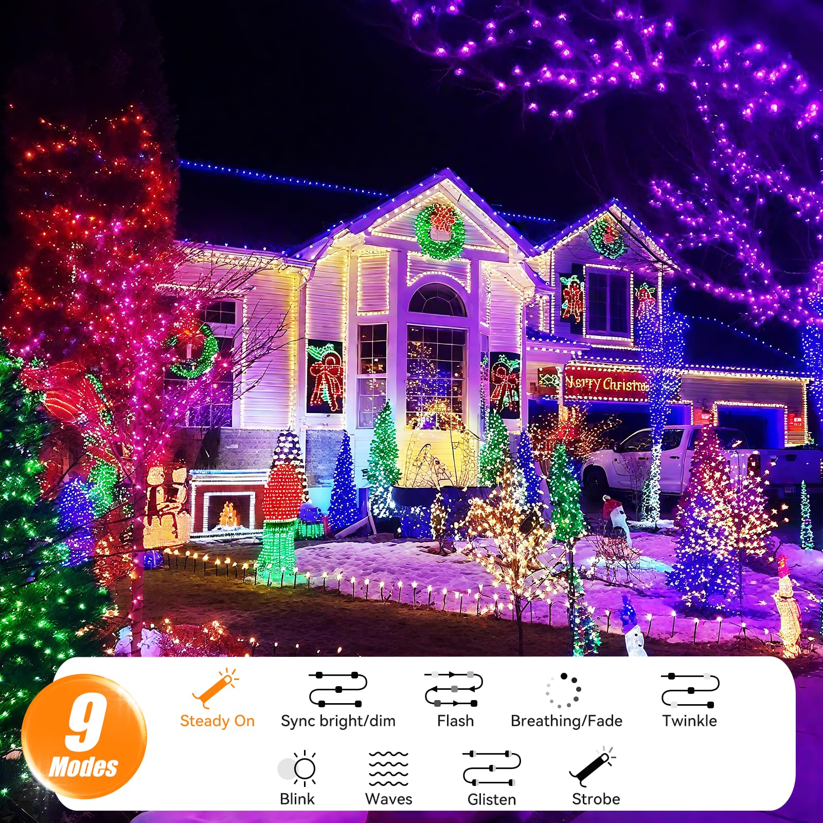 LitHome 164FT 500 LED Color Changing Christmas String Lights, RGB, Remote Timer, Clear Wire, Dimmable, Indoor/Outdoor Decor