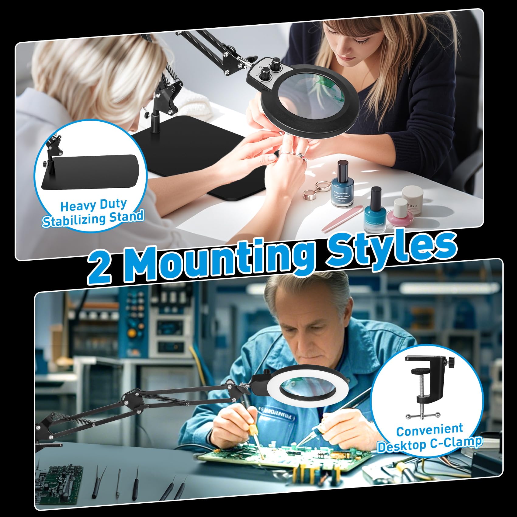 Kirkas 10X Magnifying Glass With Light And Stand, Any Color Mode And Stepless Brightness 2 In 1 Magnifying Desk Lamp With Clamp,