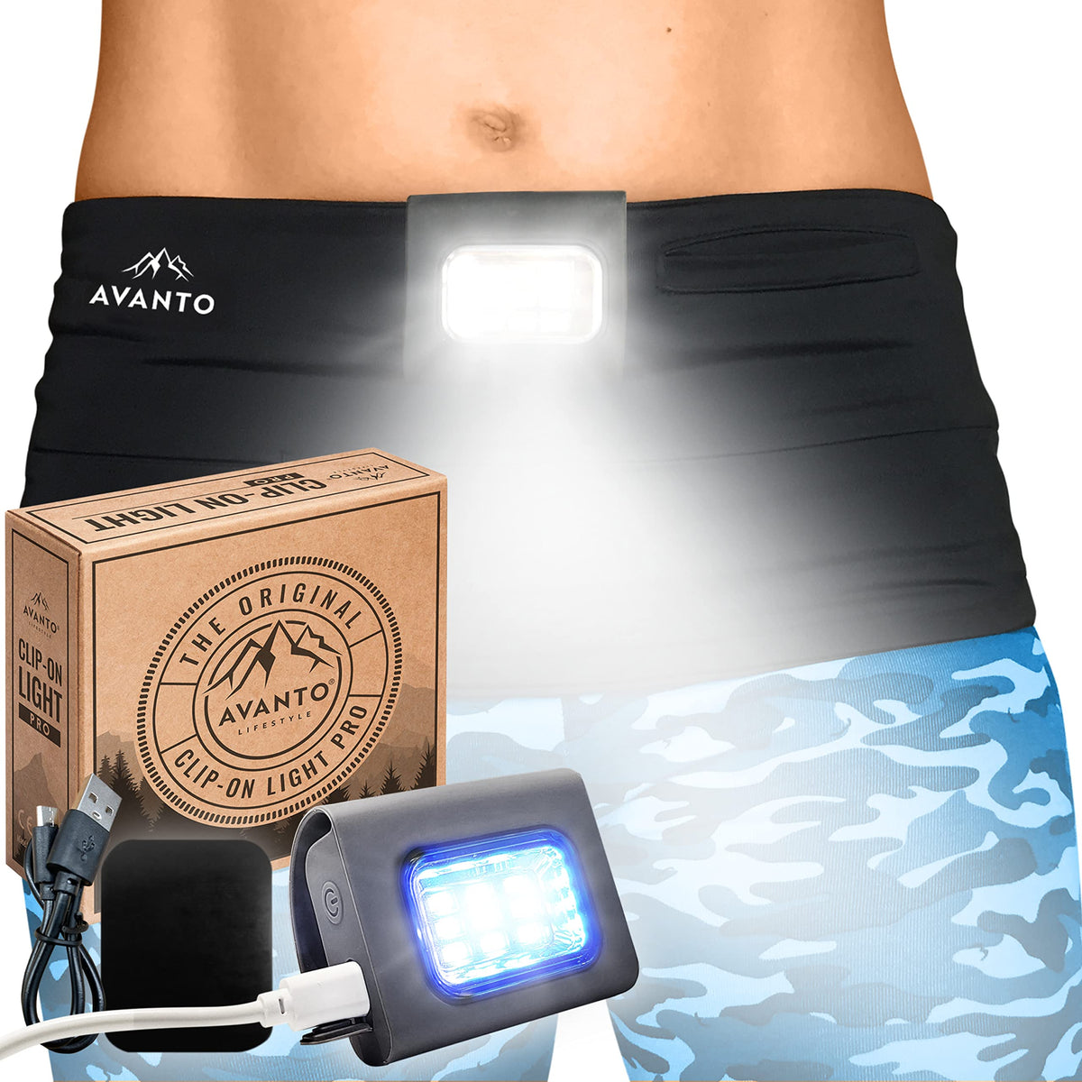 Avanto Pro Magnetic Running Light - Usb-C Rechargeable, 300 Lumen, Clip-On Flashlight For Runners