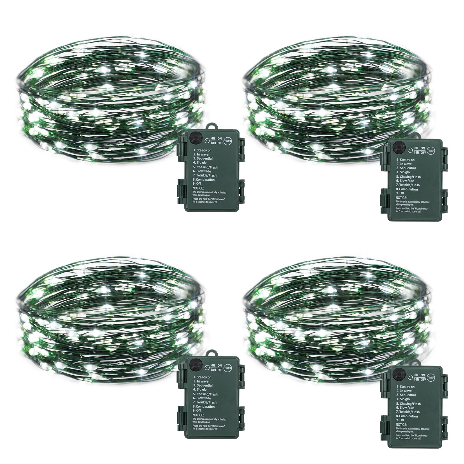 4 Pack Fairy Lights Battery Operated, 16.4 Ft 50 LED Starry Fairy Lights with Auto Timer Dark Green Copper Wire Twinkle Lights I