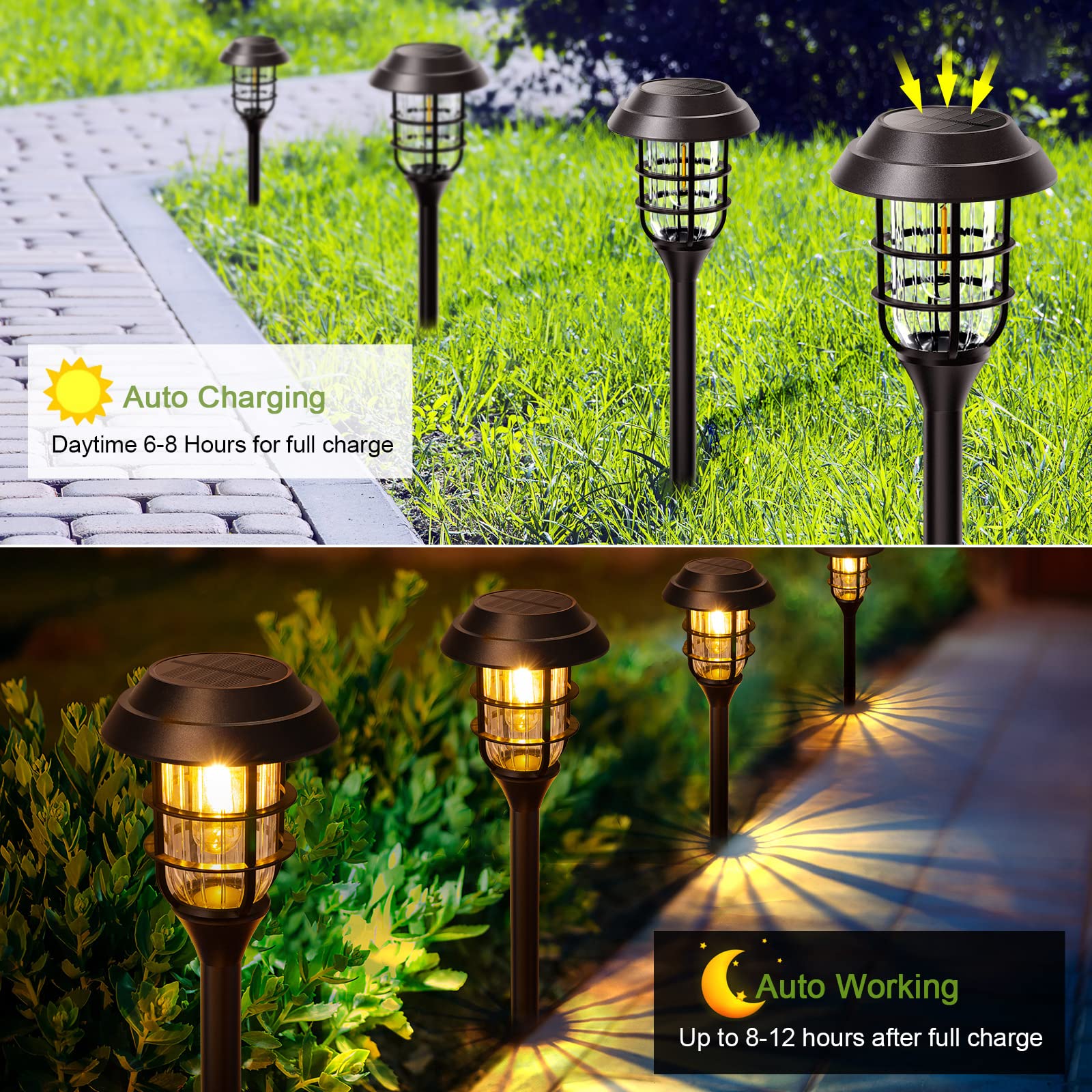 LETMY Solar Outdoor Lights, 8 Pack, Bright IP65 Waterproof Garden Pathway Lighting, Black Plastic Landscape Lights