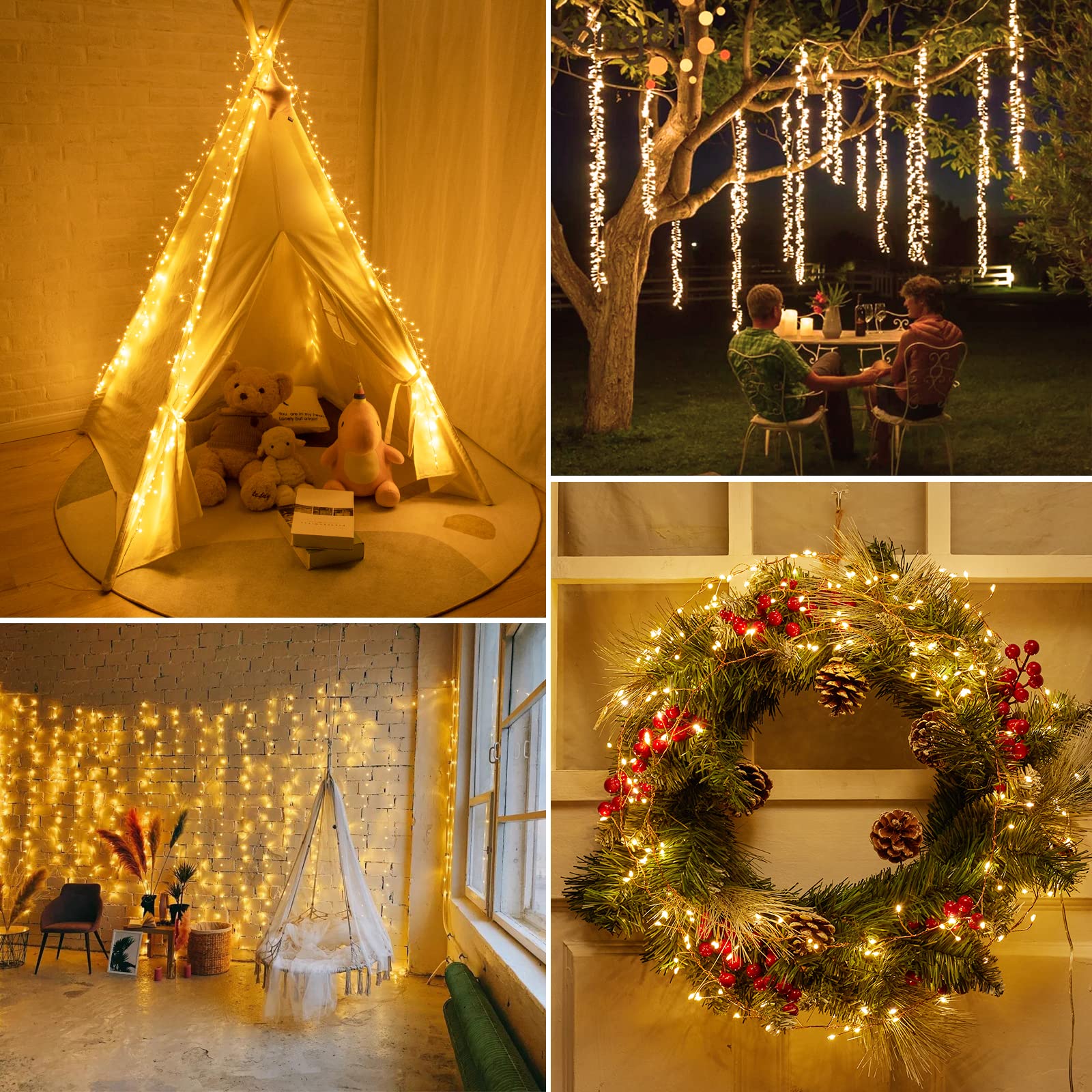 Minetom Fairy Lights Plug in, 23Ft 400LED Copper Wire String Lights, Warm White - Remote, Waterproof for Ceiling & Christmas Decoration