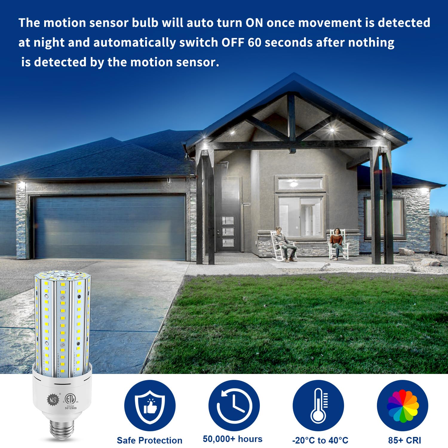 Ns 60W A19 Two Led Bulbs, 9000Lm Daylight (5000K) | Motion Sensor + Dusk-To-Dawn Auto On/Off | E26 Base,For Stairway, Hallway, P