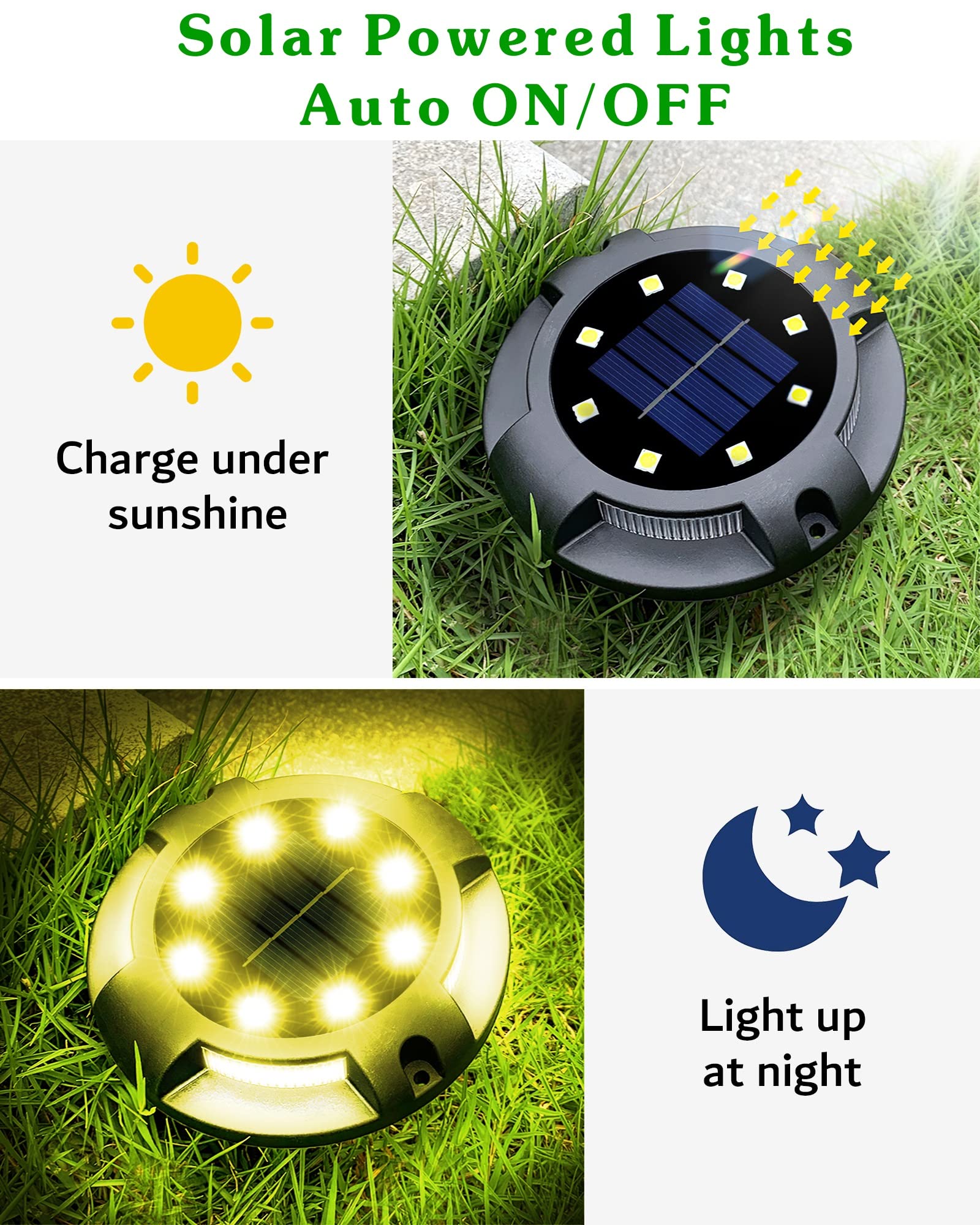 Biling Solar Ground Lights - 12 Pack Waterproof Outdoor Pathway Uplights, Warm White, for Yard, Driveway, Garden, Poolside