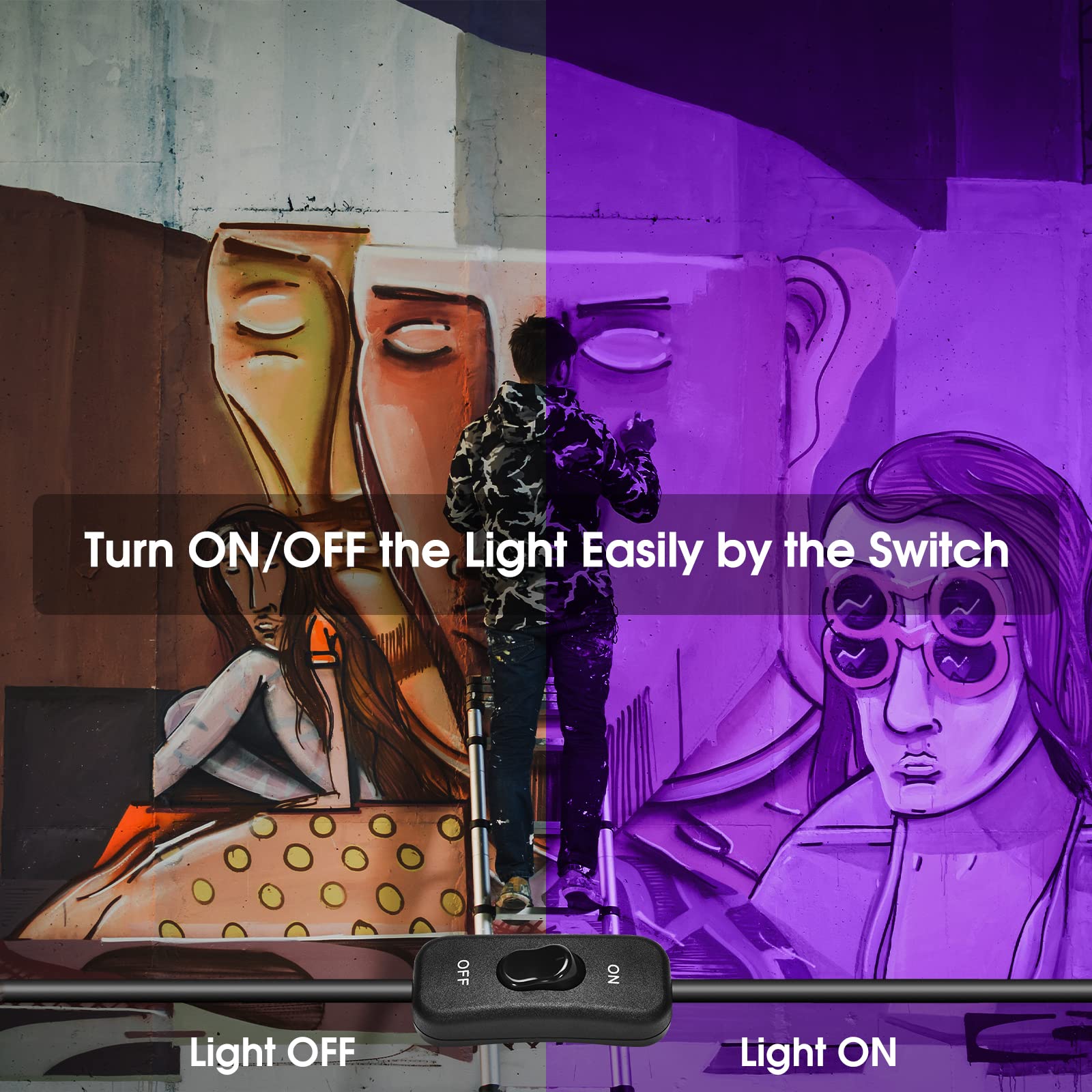 Yanycn 2 Pack 300W Led Black Light,Black Flood Light Outdoor With Plug And Switch, Ip66 Waterproof Blacklight Flood Light Neon Glow For Glow Party, Halloween, Fluorescent Poster, Body Paint, Aquarium