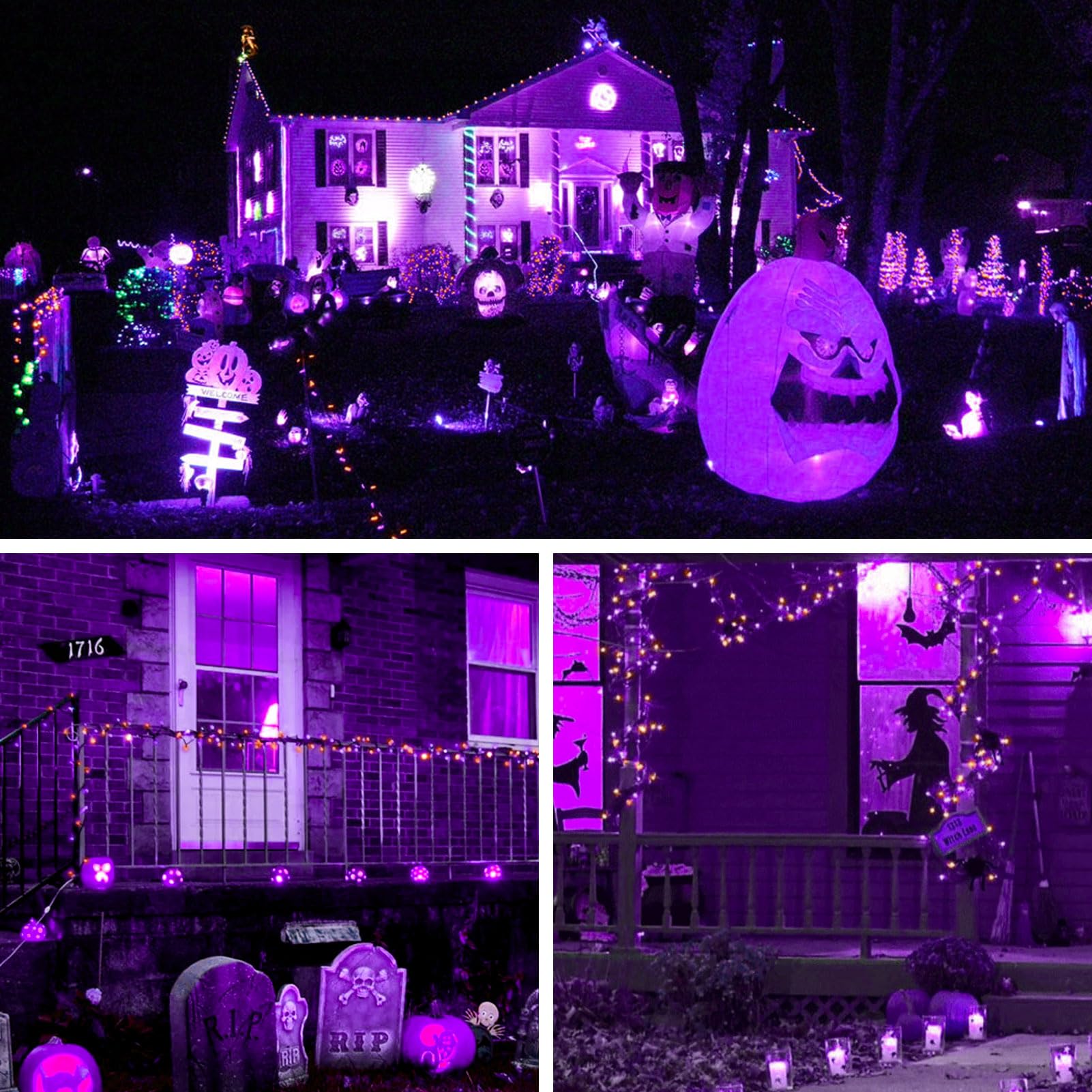 Solar Powered String Lights Outdoor, Purple Orange 2 Pack Total 200 Led 66Ft Solar Powered Halloween Decorative Fairy Lights 8 M