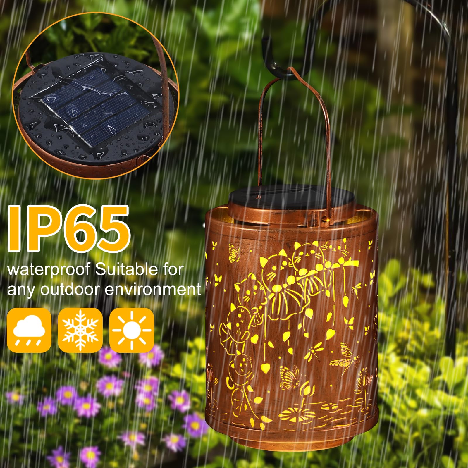 Solar Lanterns Garden Decor Birthday Gifts For Women Mon Grandma Metal Hanging Solar Lights Waterproof Outdoor Decoration For Outside Led Lanterns For Yard Patio Lawn (Cat)