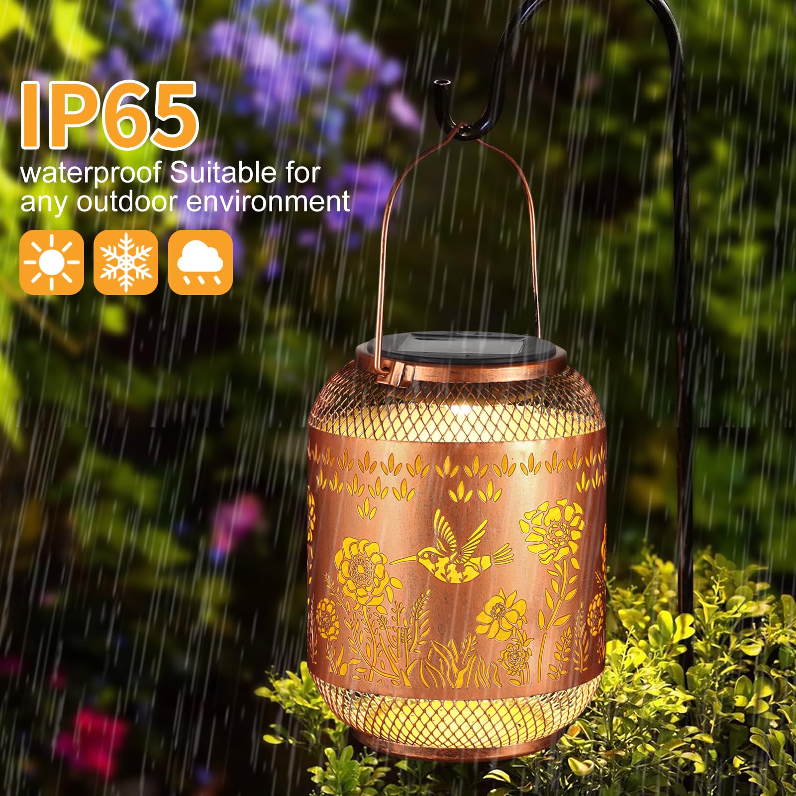 Doogarden Solar Lanterns - Waterproof Metal LED Lights for Garden Decor, White, Hummingbird Design, Model D-DL-301