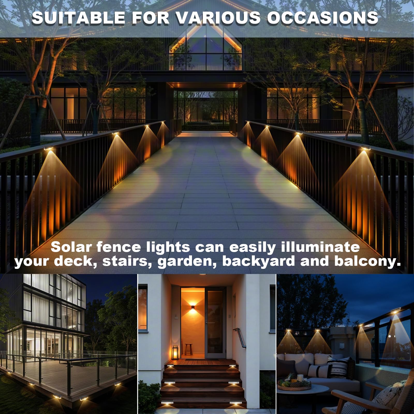 Agotd Solar Fence Lights Outdoor  8 Pack Fence Light Solar Powered Wall Lighting  Deck Lights Waterproof Led For Outside  Garden  Backyard  Patio  Pathway  Railing  Pool  Stairs  Step  Warm White