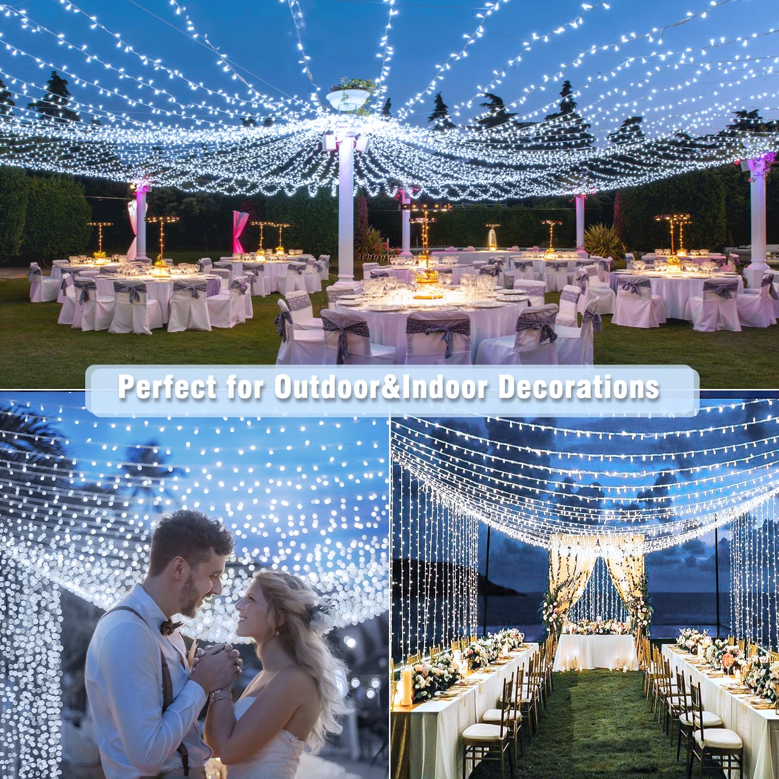99Ft 300 Led String Lights Indoor - White Christmas Lights Outdoor Waterproof Clear Wire, 8 Modes Connectable Twinkle Fairy Stri