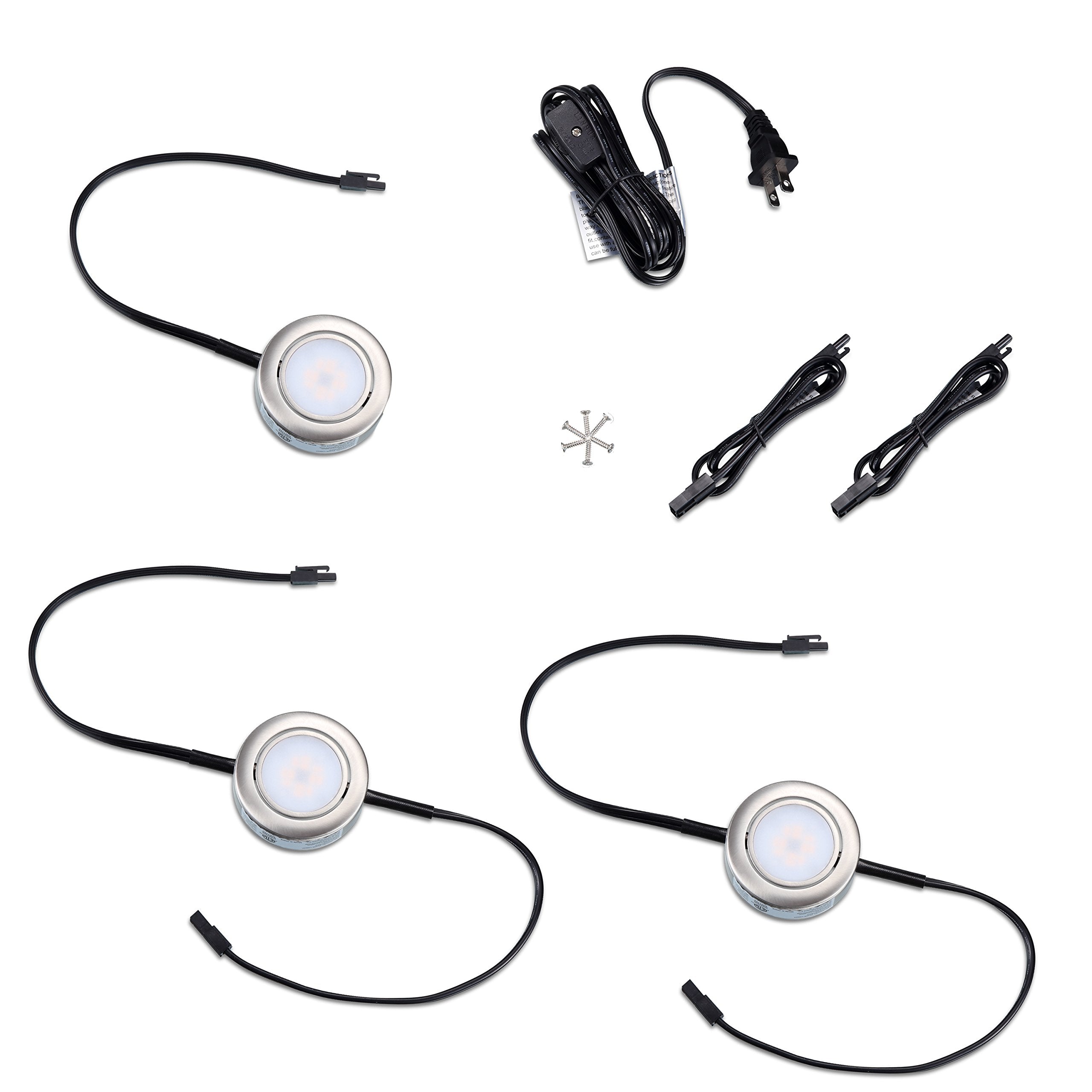 Getinlight Swivel Led Puck Light Kit With Etl List, Recessed Or Surface Mount Design, Warm White 2700K, Brushed Nickel Finish, (Pack Of 3), In-0107-3-Sn