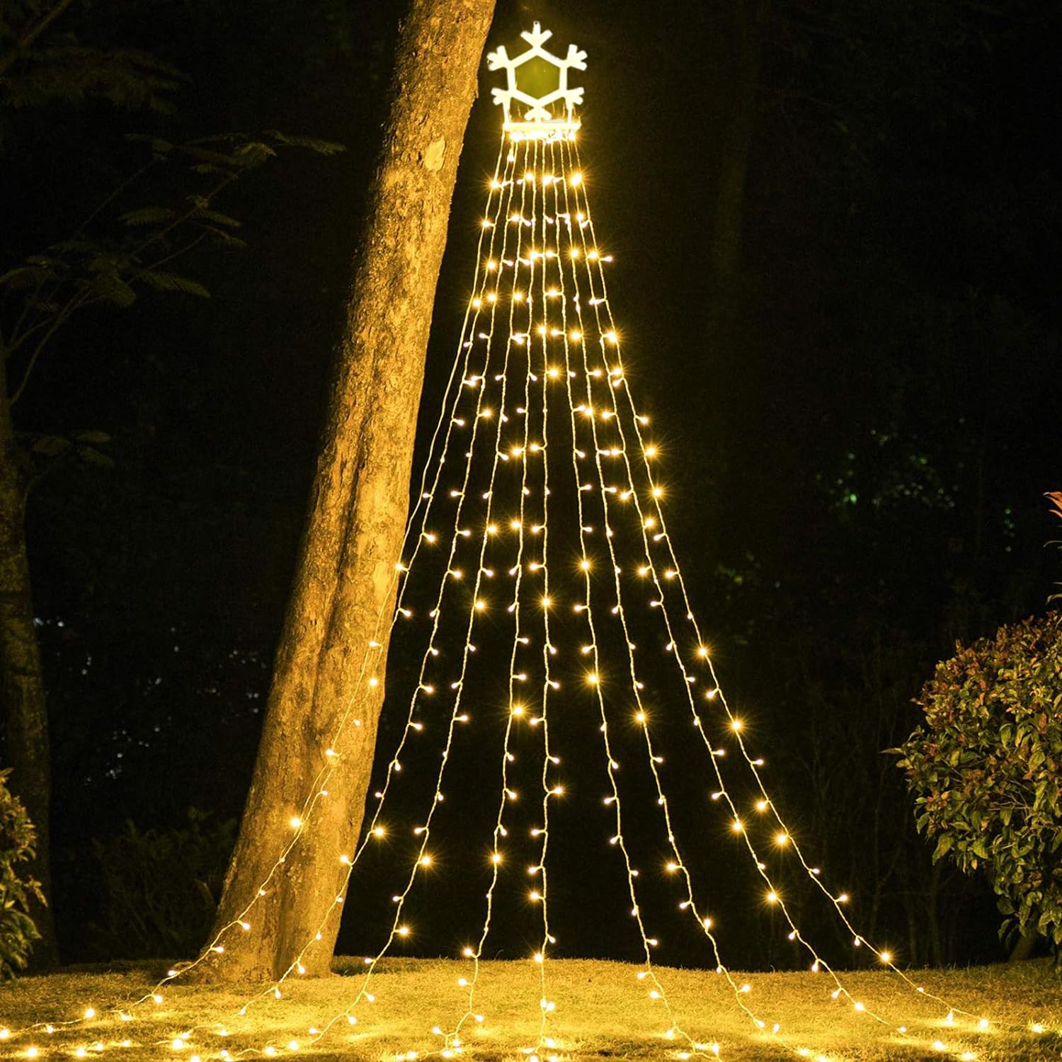 Puhong 320 Led Christmas Lights, 16.4Ft Waterproof Fairy Lights With Lighted Snowflake - Warm White