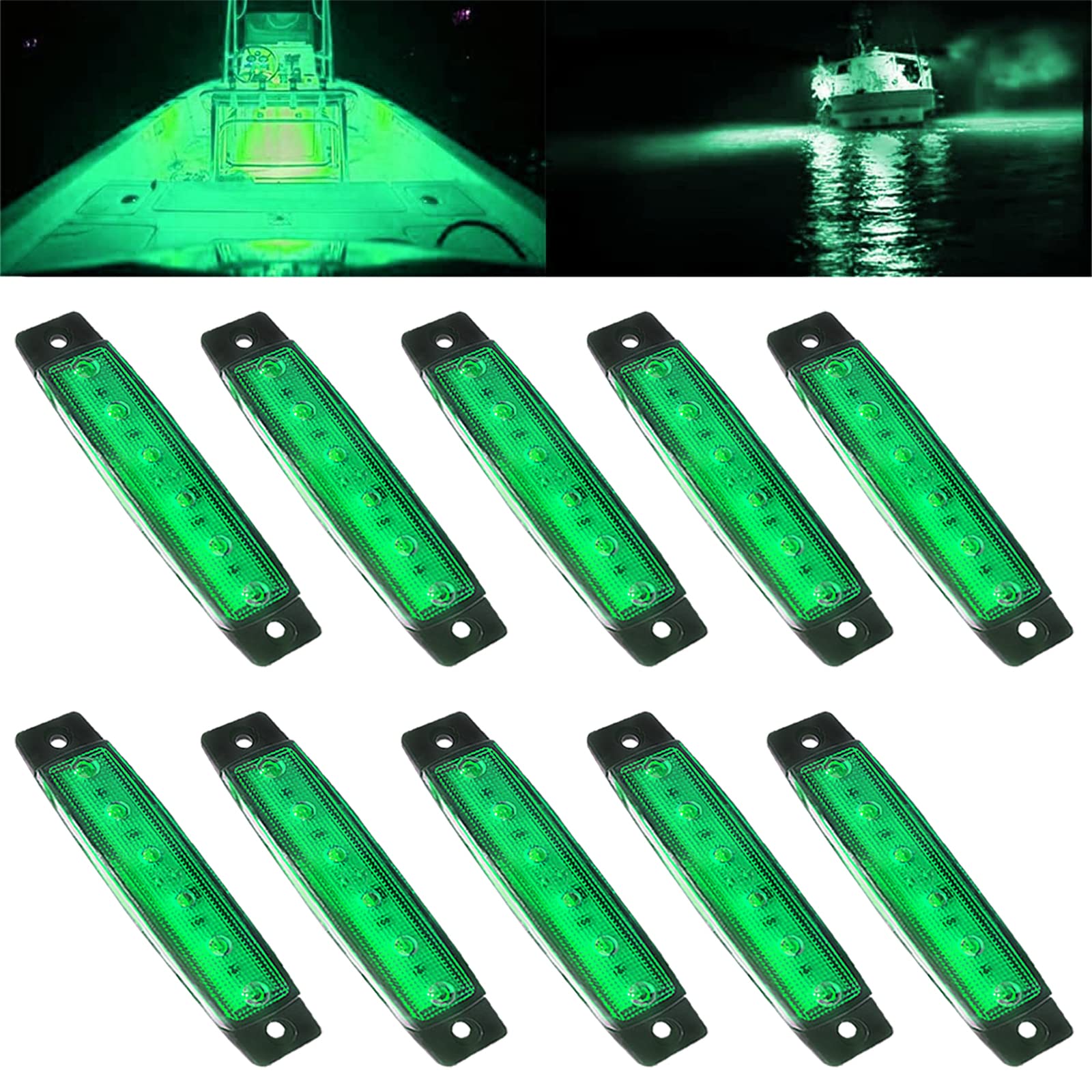 TZnponr Marine Boat Lights - 10PCS Green 12V Waterproof Cockpit Navigation Lighting for Yacht, Fishing, Sailboat, Kayak, Pontoon Boat