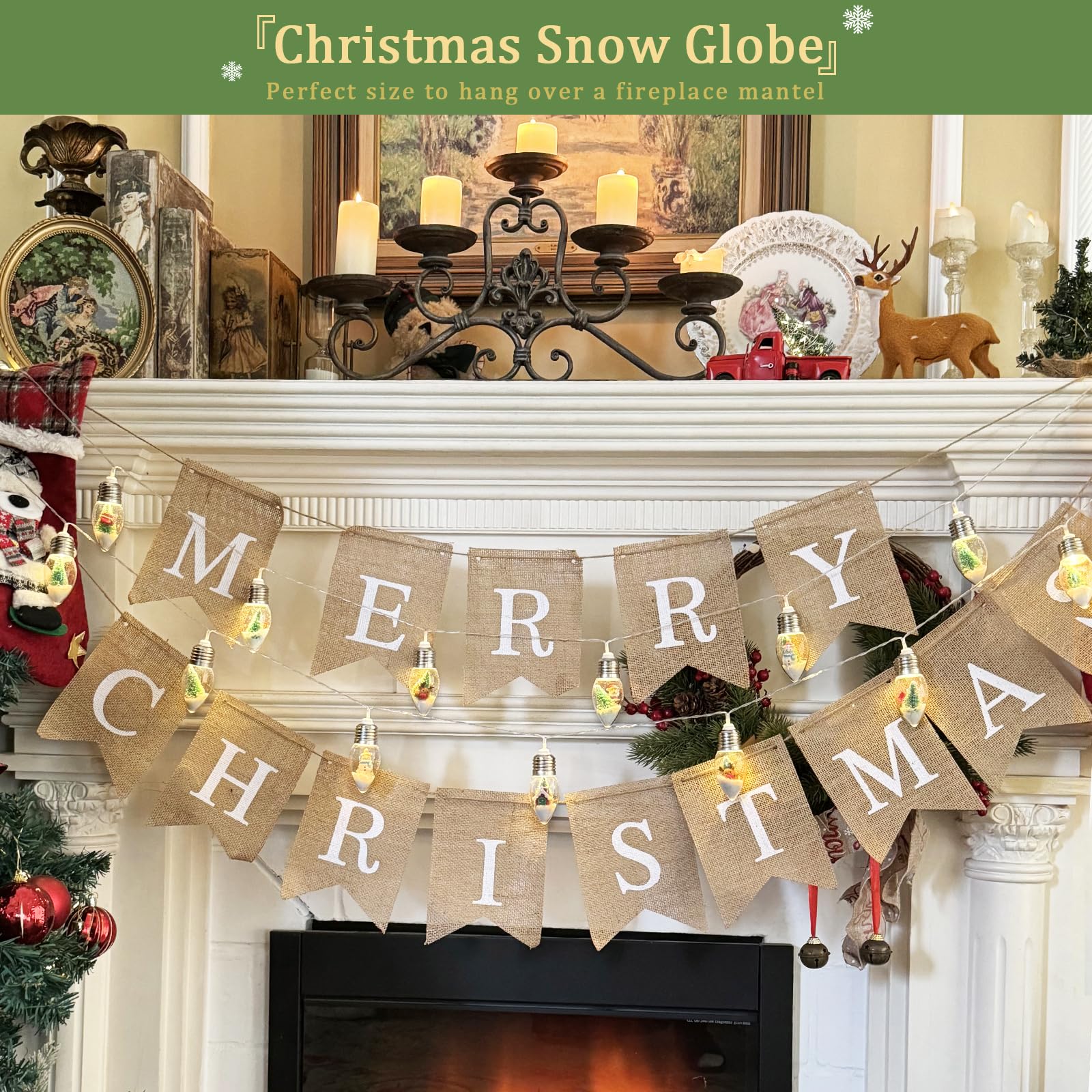 Christmas Tree Lights For Indoor, Snow Globe String Lights, Christmas Snow Globes String Lights Battery Operated, 10Led Globe Bulbs String Light With Tree& Snow & Cute Ornaments For Bedroom 2Pack