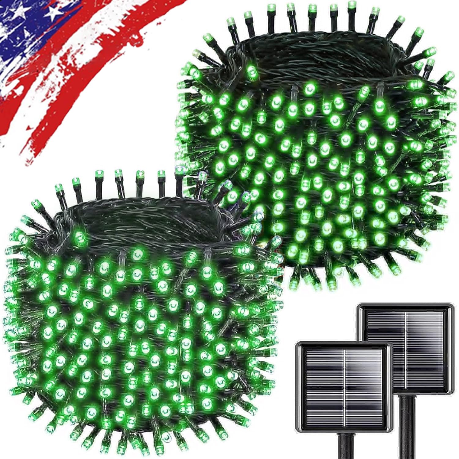 KAQ Solar String Lights, 500LED, 180FT, IP65 Waterproof, 8 Modes, Green, 2 Pack