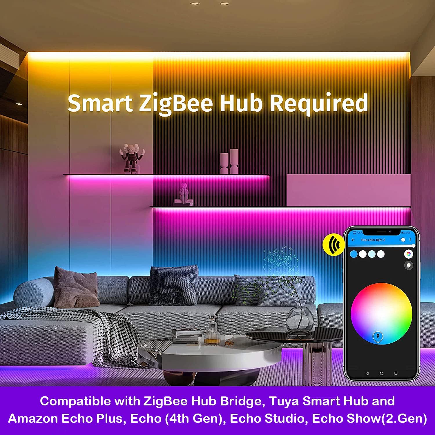 GIDERWEL ZigBee RGBW LED Strip Lights Kit 32.8ft Smart Dimmable Copper Model ZC05M-10