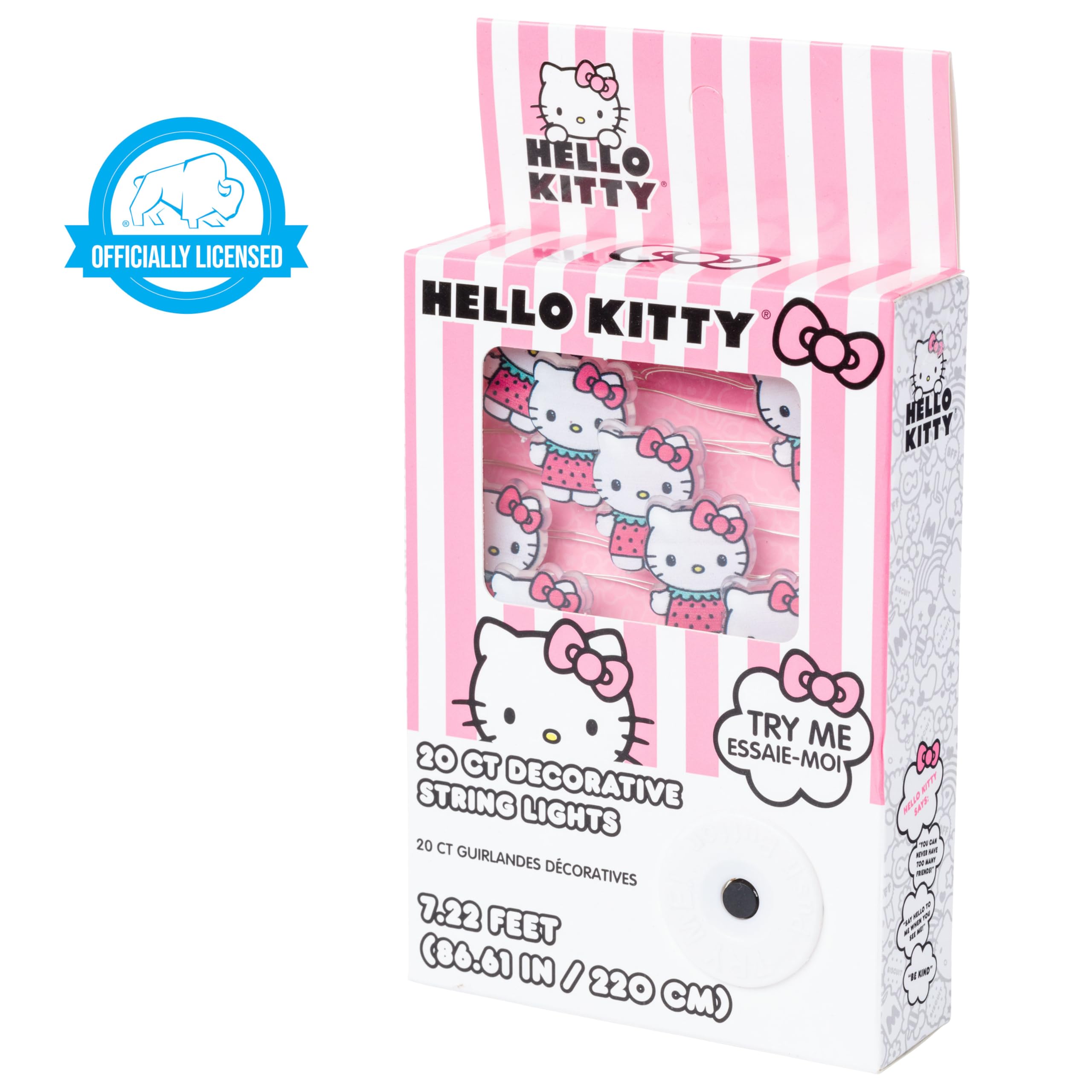 Silver Buffalo Sanrio Hello Kitty Strawberry Dress 20ct Decorative String Lights, 7 Feet Long, Battery Powered (2 AA Batteries I